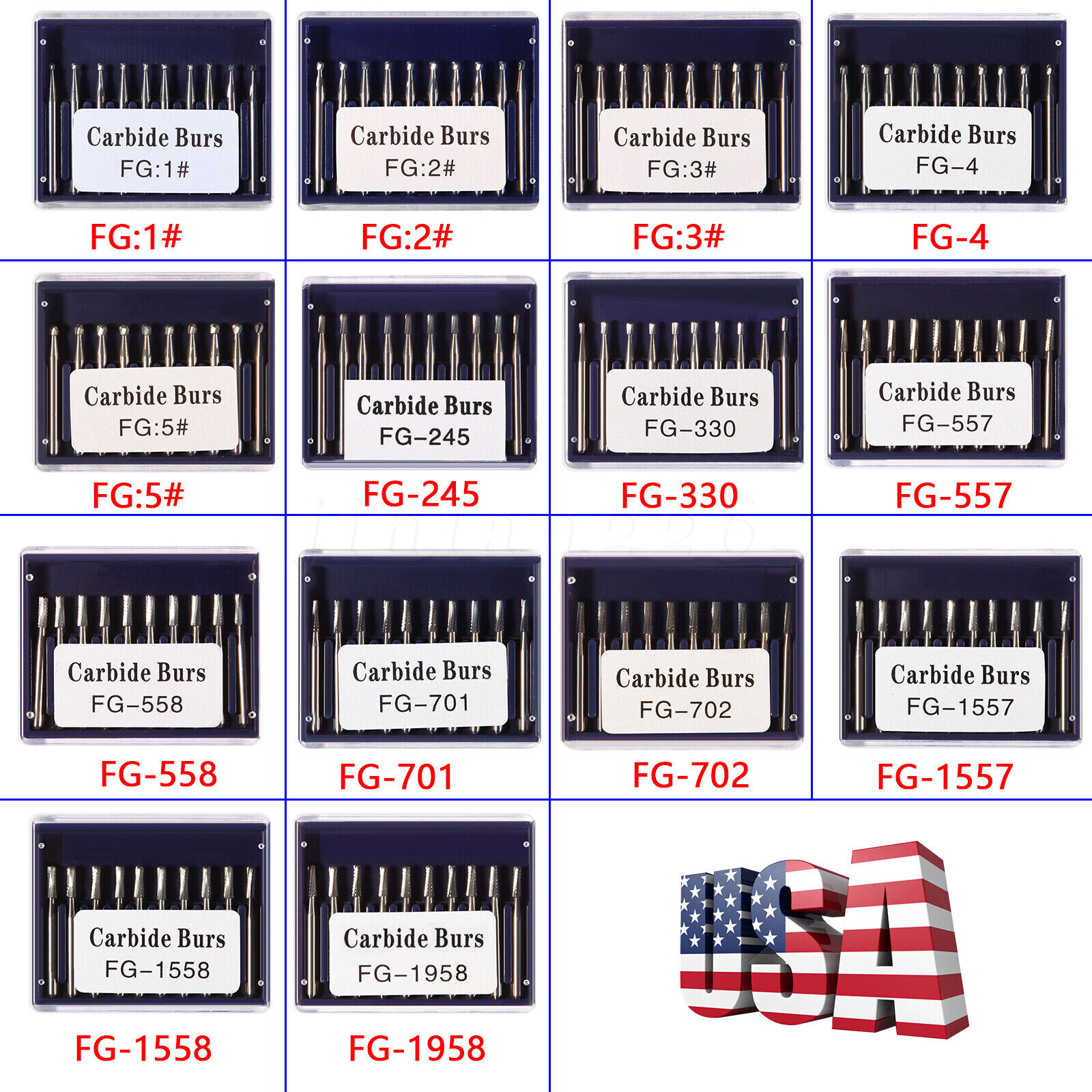 10Pc Dental Carbide Bur Inverted Cone For High Speed Handpiece FG Round Friction