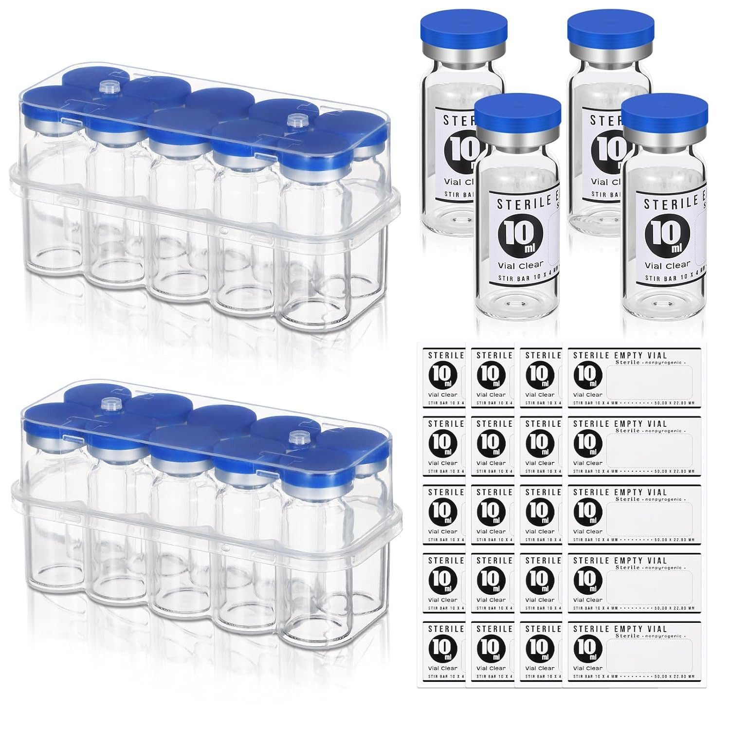 20 Pcs 10ml Sealed Sterile Empty Vials with Self Healing Injection Port Glass Pe
