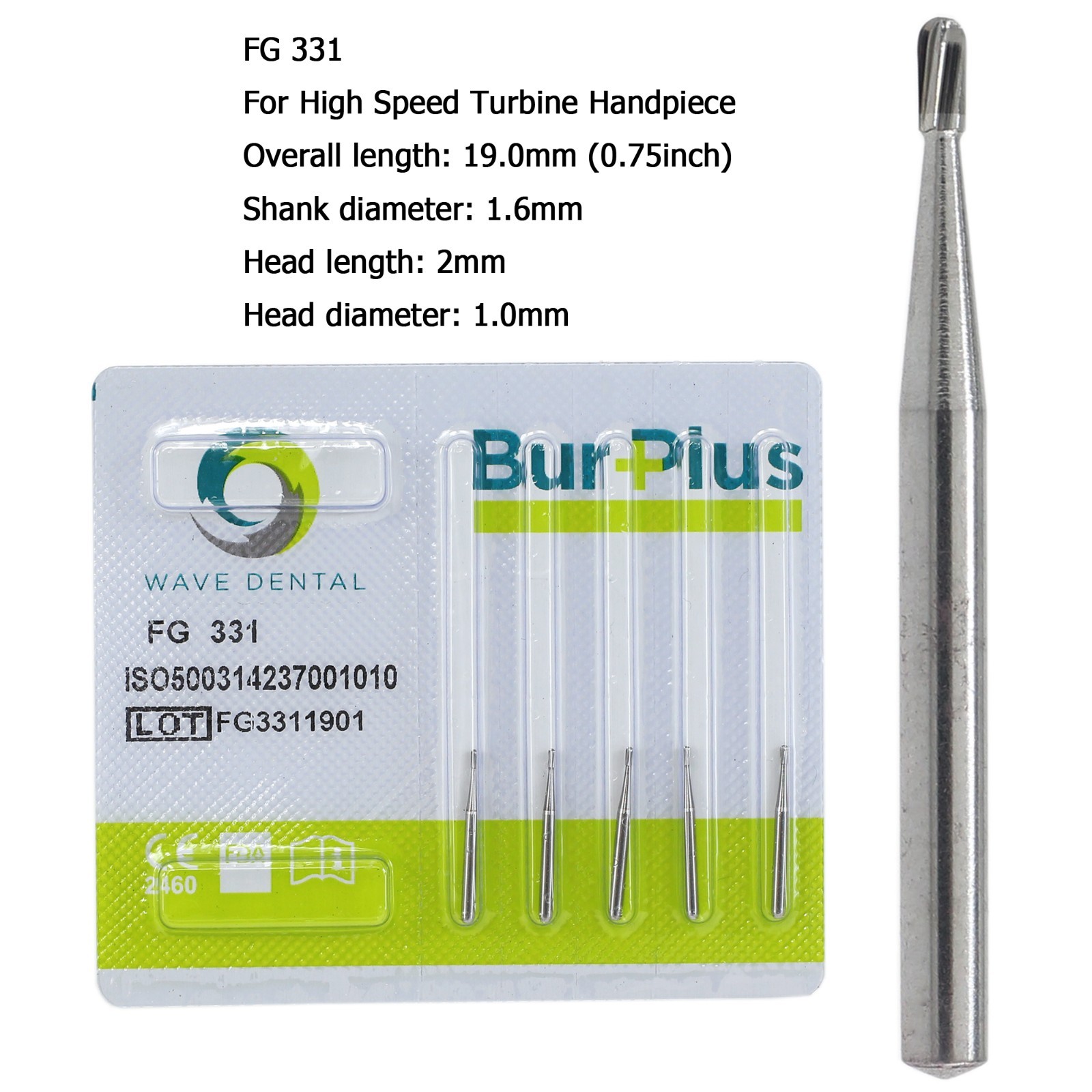 Wave Dental Carbide Burs FG 330 331 332 Bur High Speed Pear Shape Friction Grip