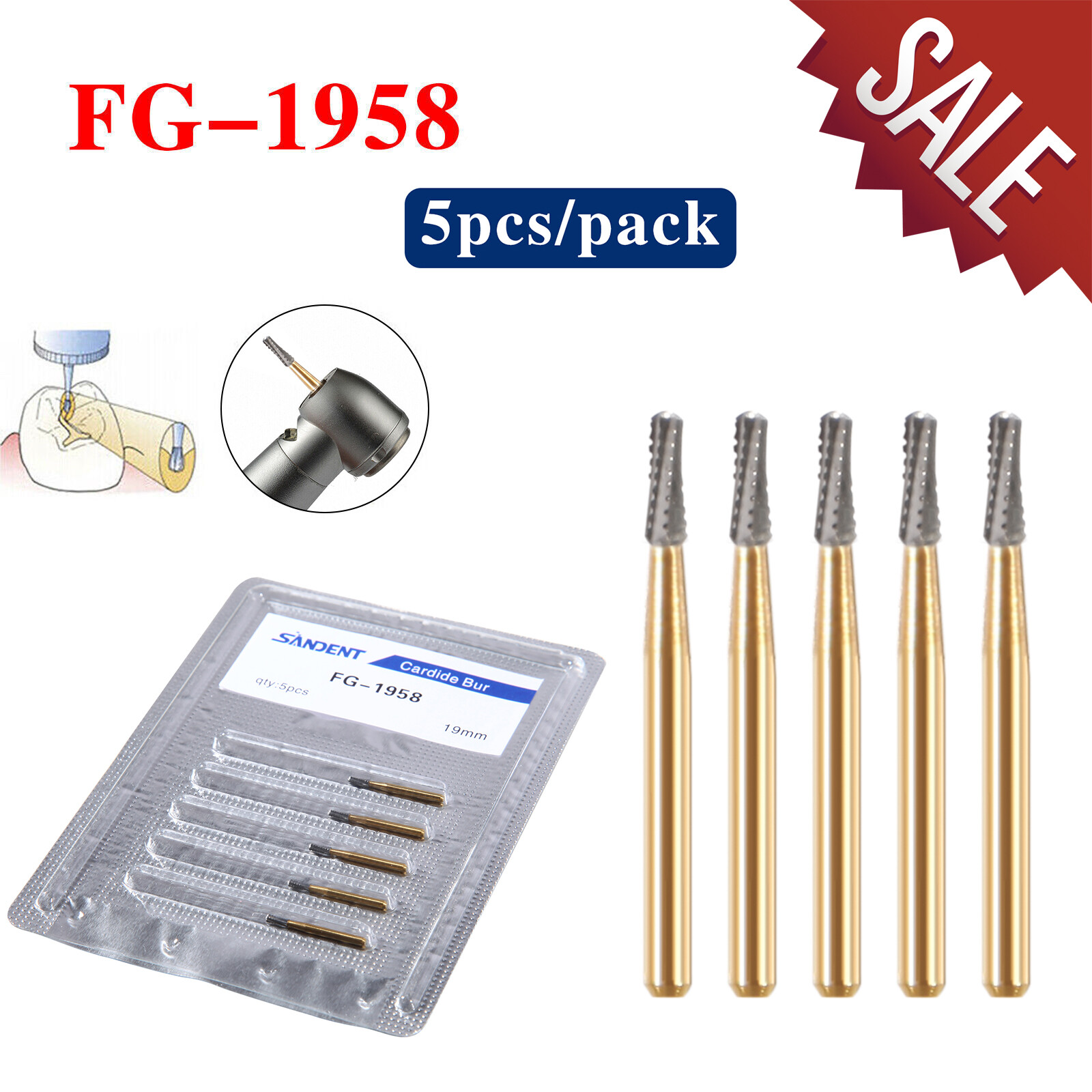 FG 1958 Dental Crown Cutter Tungsten Steel Carbide Burs Transmetal