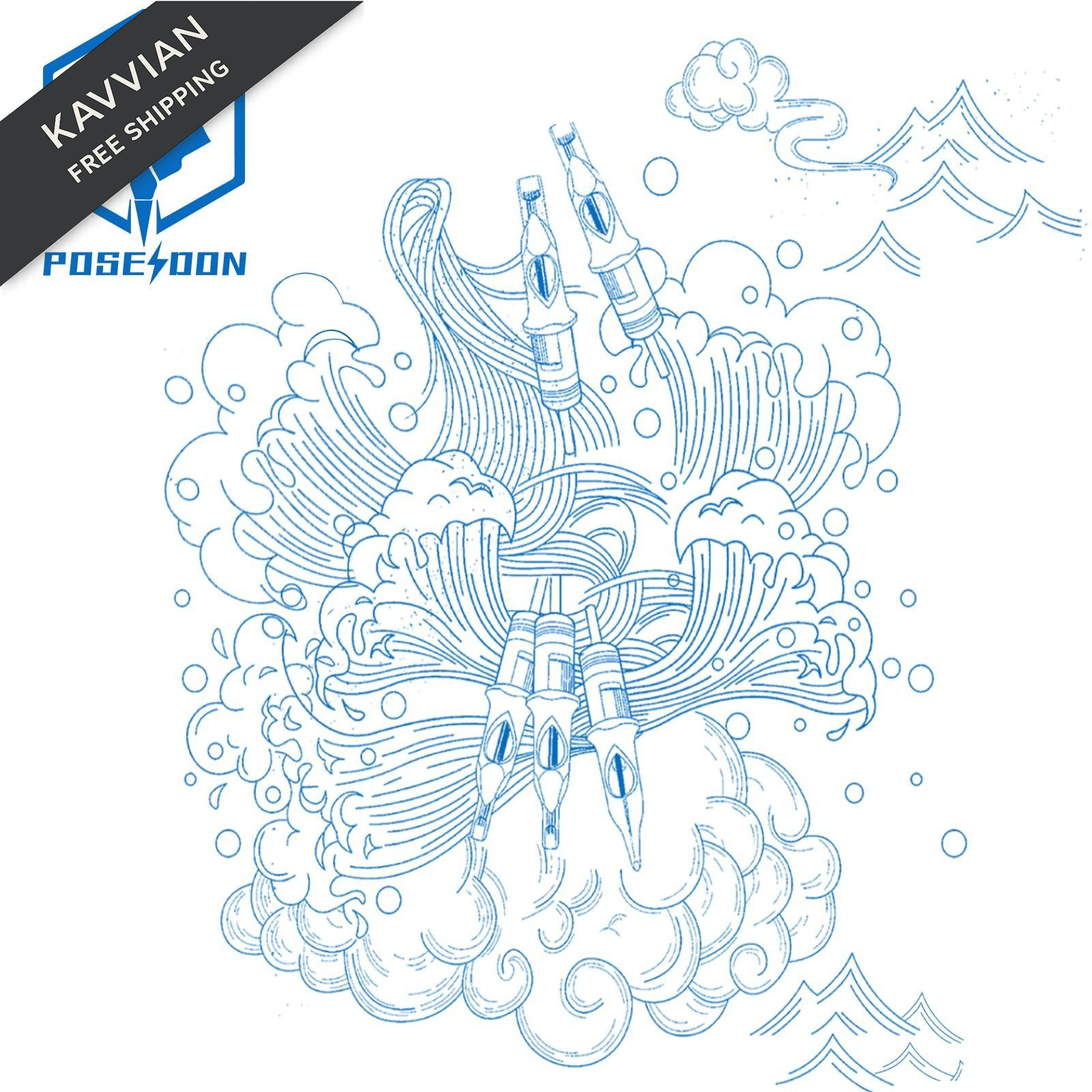 POSEIDON V3 Tattoo Cartridge Needles 30PCS Mixed Size 30MIX-12RL, Sea blue