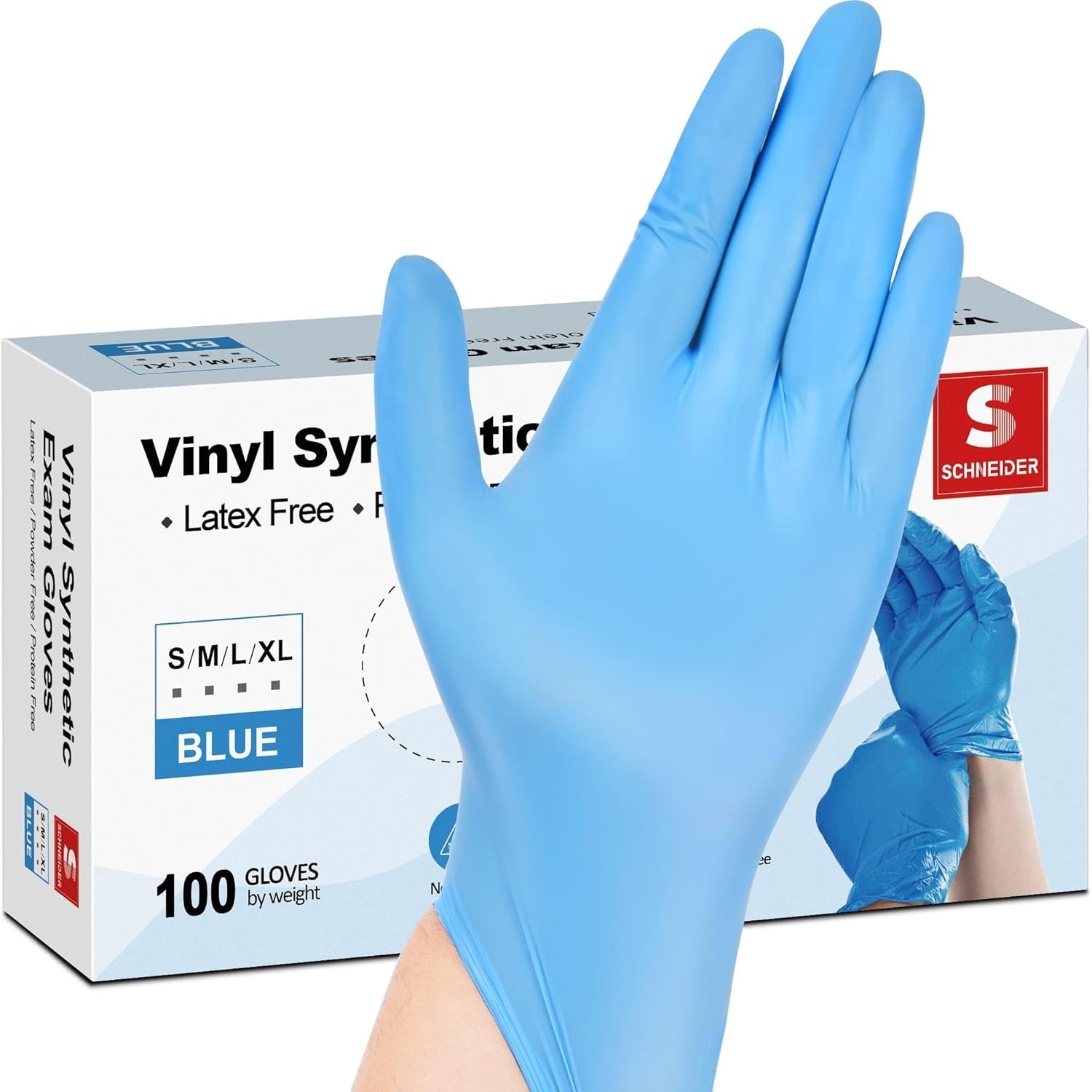 (700) Schneider Blue Vinyl Synthetic Exam Gloves 4 Mil Medical Grade Disposable