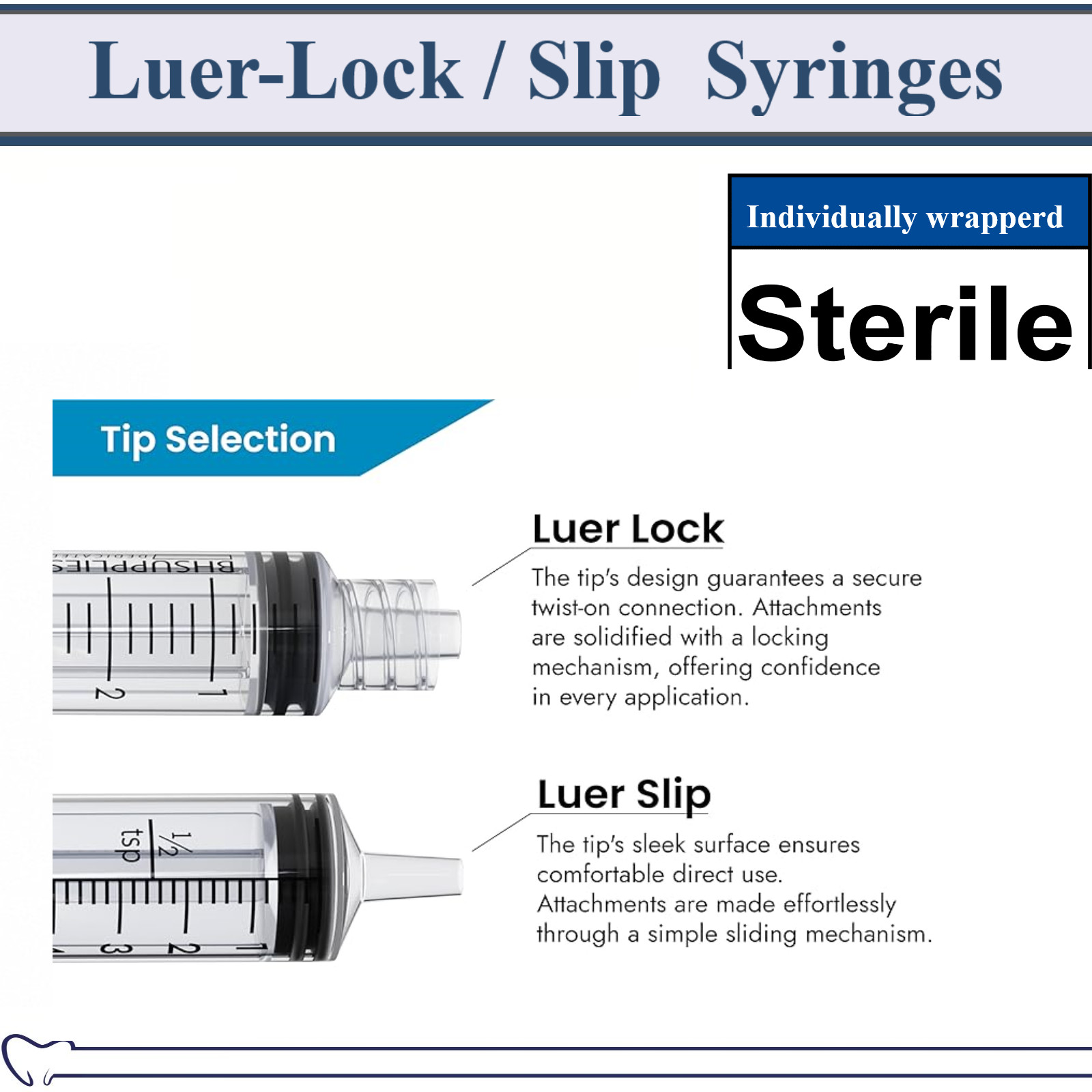 AMGoods 1cc / 1ml LUER SLIP or LUER LOCK SYRINGES STERILE SYRINGE, NO NEEDLE!