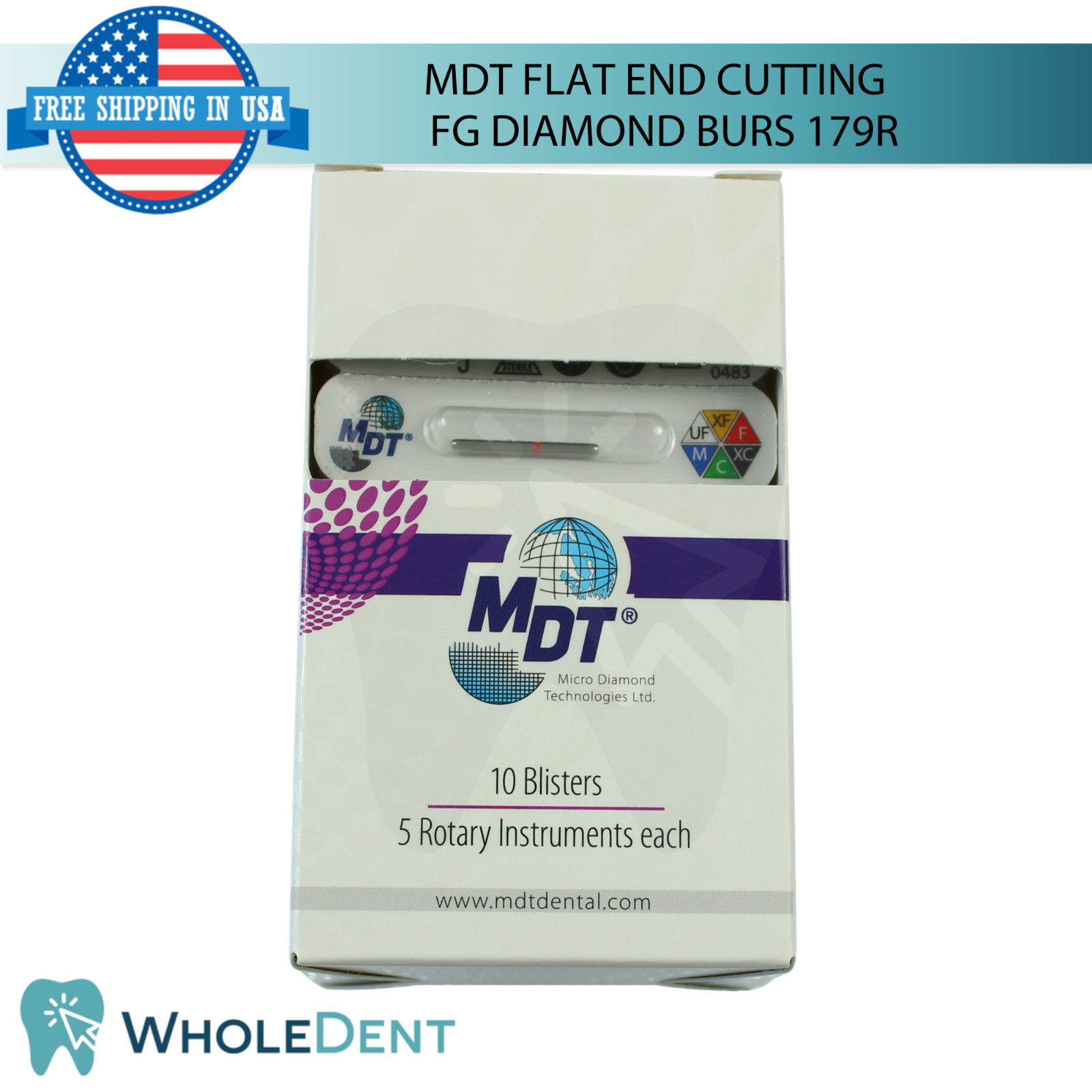 Dental MDT Flat End Cutting 179R FG Diamond Burs Smooth Defined Contours L19.0mm