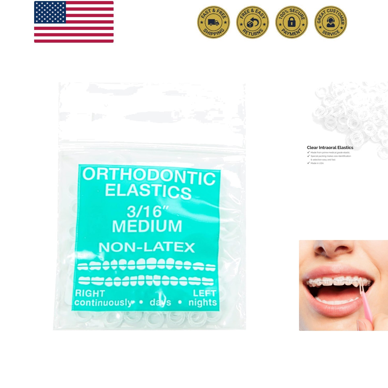Orthodontic Elastics 3/16 Medium 4.5oz 100 pack Intraoral Elastic Bands Latex…
