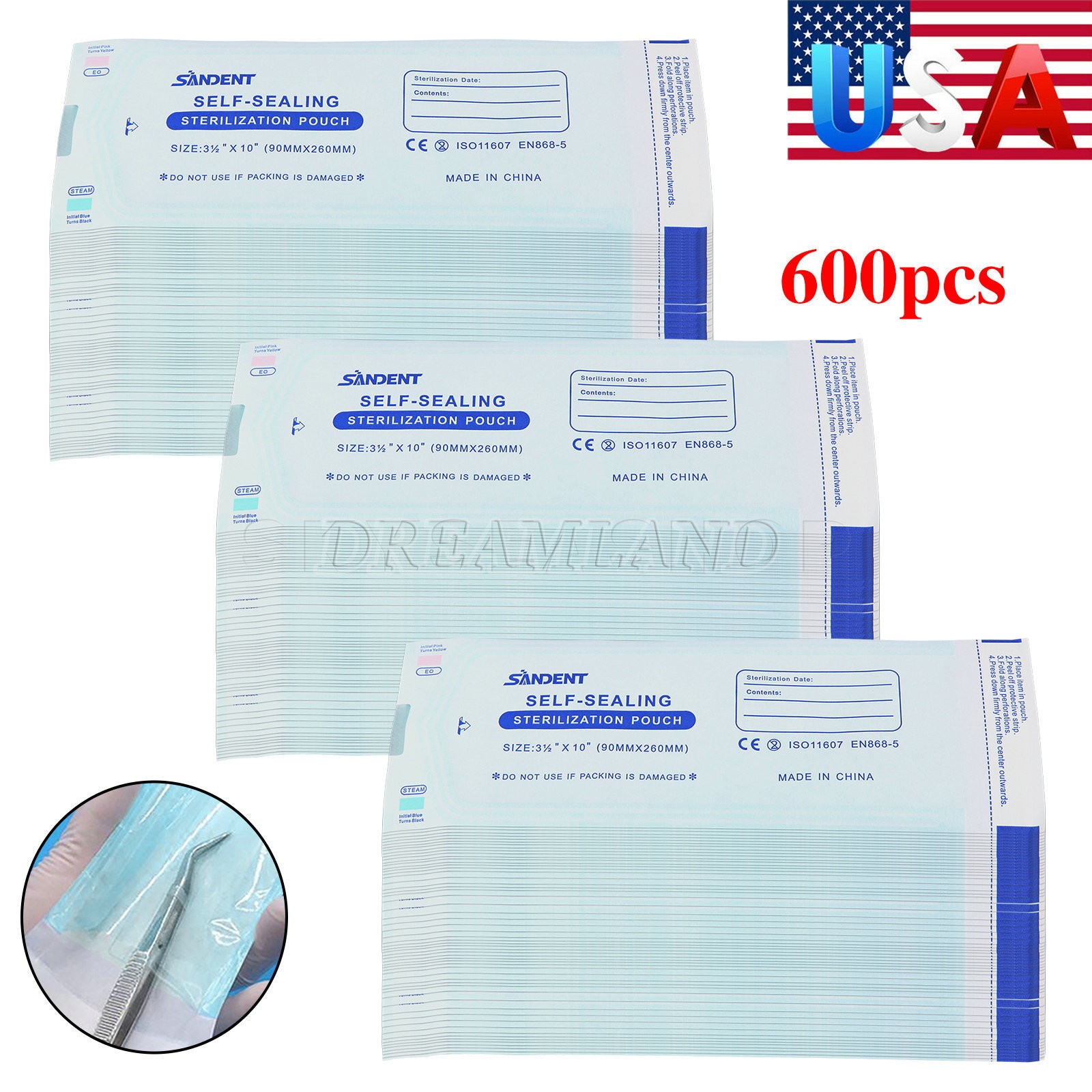 SKYSEA Dental Medical Self-Sealing Sterilization Pouches 3-1/2″x10″ up to 4000