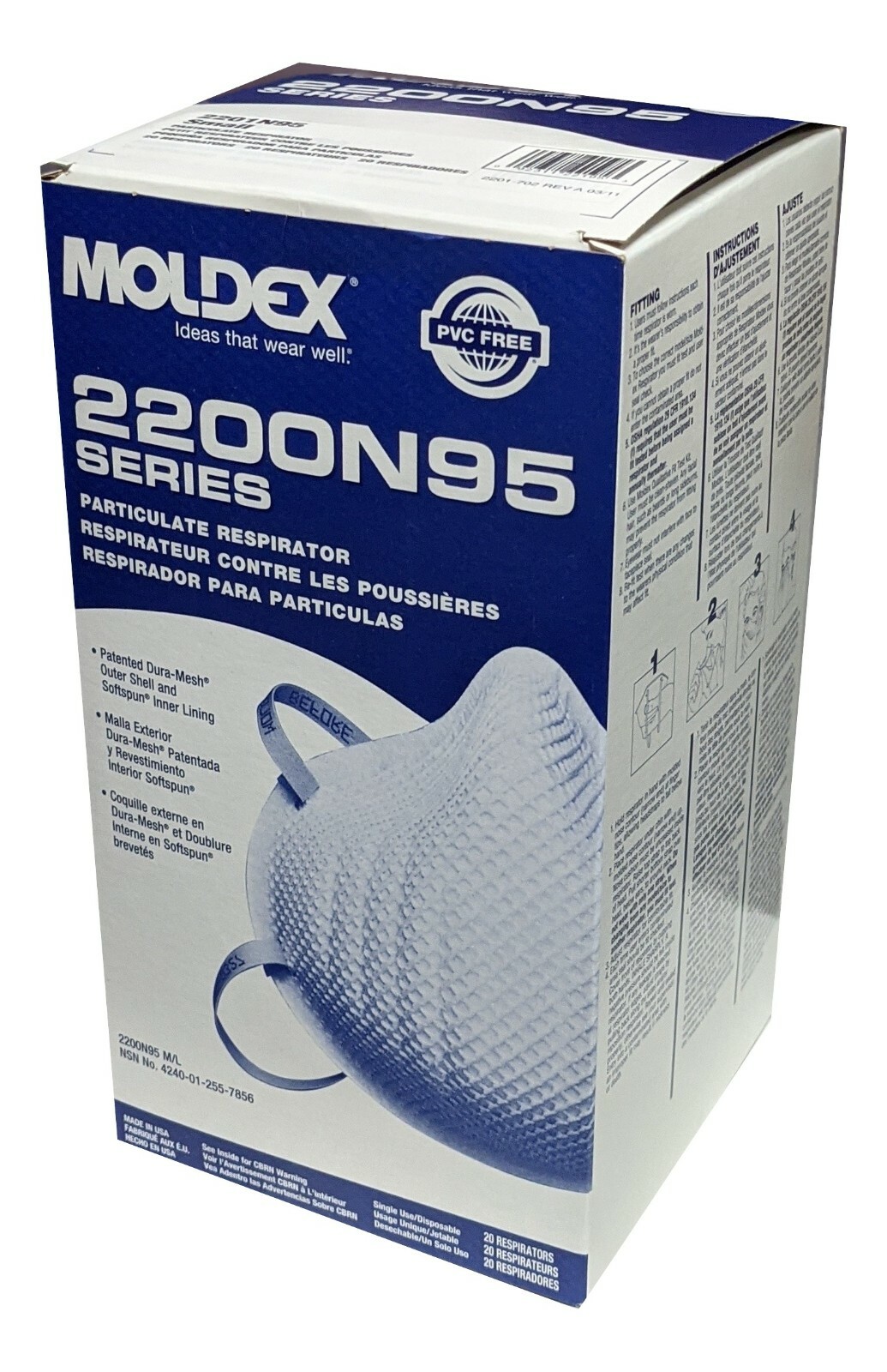 Moldex 2200 series 2201 N95 (N grade 95) respirator size Small EXP 2029 – 20/Box