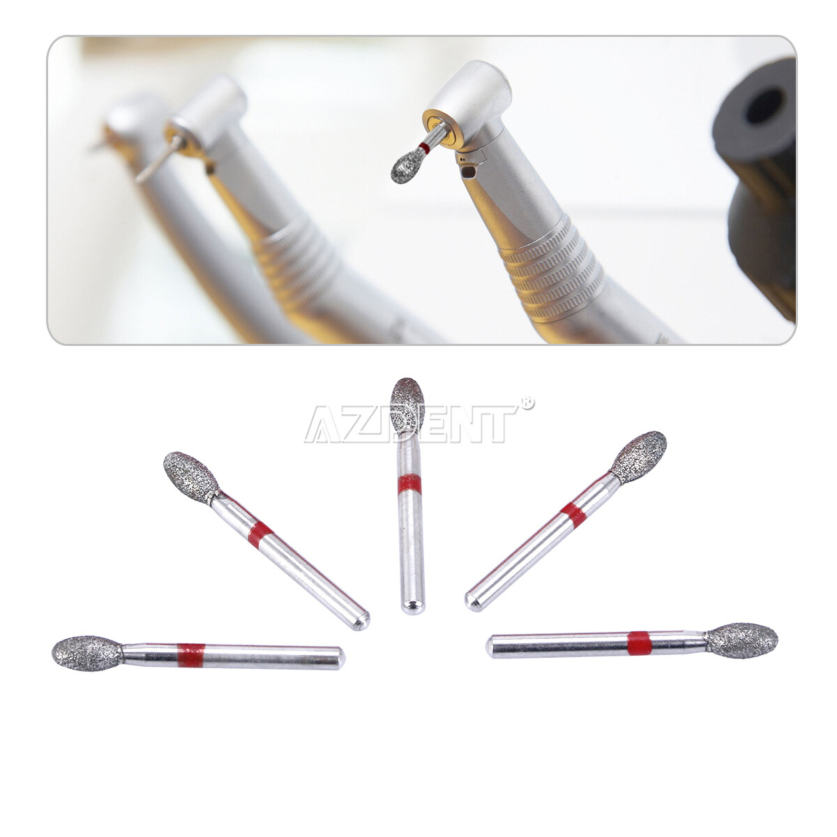 10pcs AZDENT Dental FG Diamond Burs Egg Football #379-023F Fine Grit Red