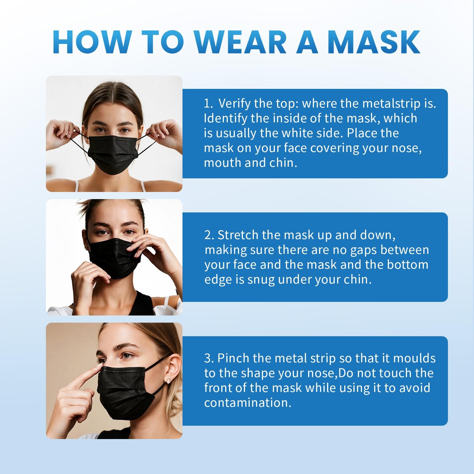 Disposable Face Mask 100 PCS Black 3 Ply Protection