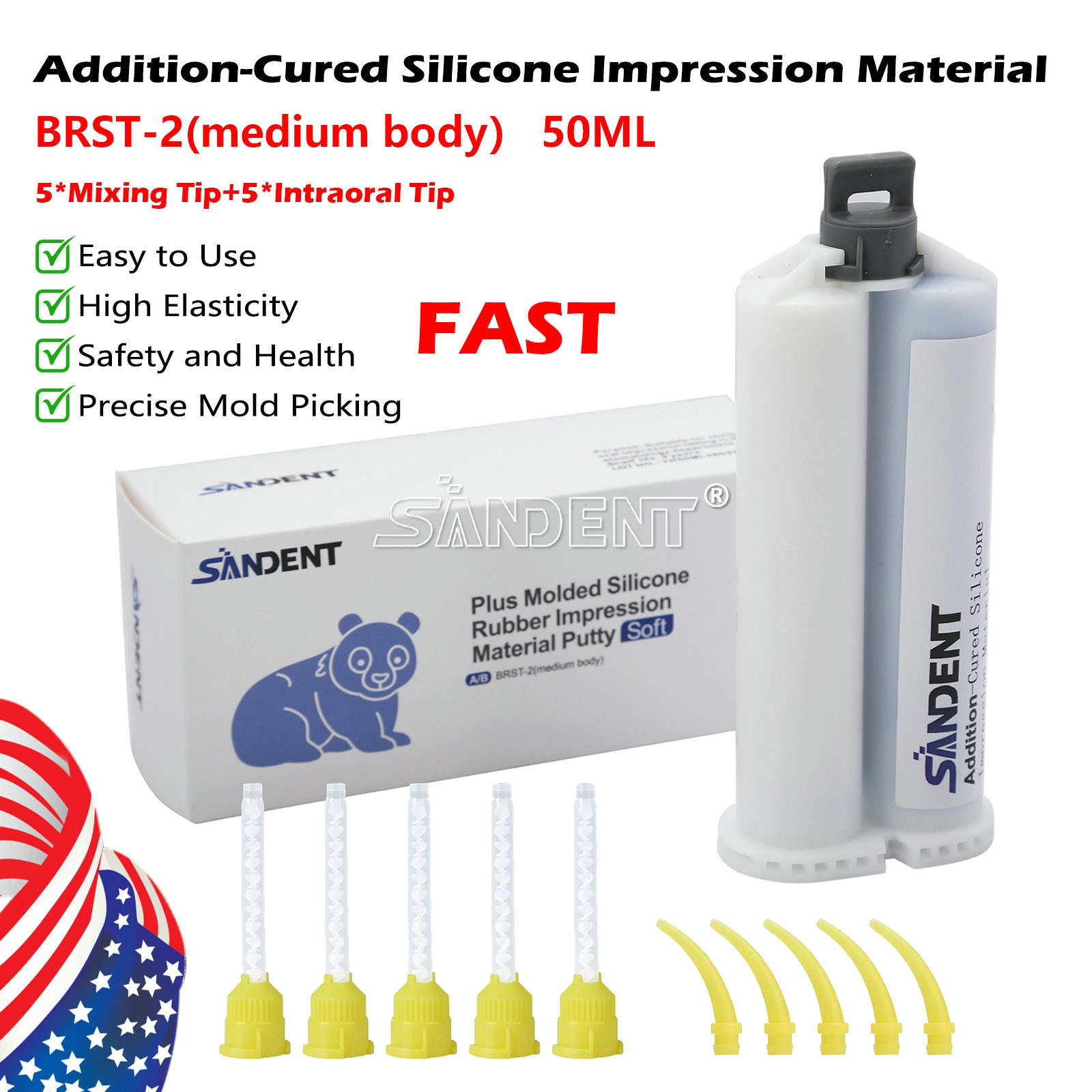 Dental MEDIUM BODY FAST SET VPS PVS Impression Material FAST Set 50ML Cartridges