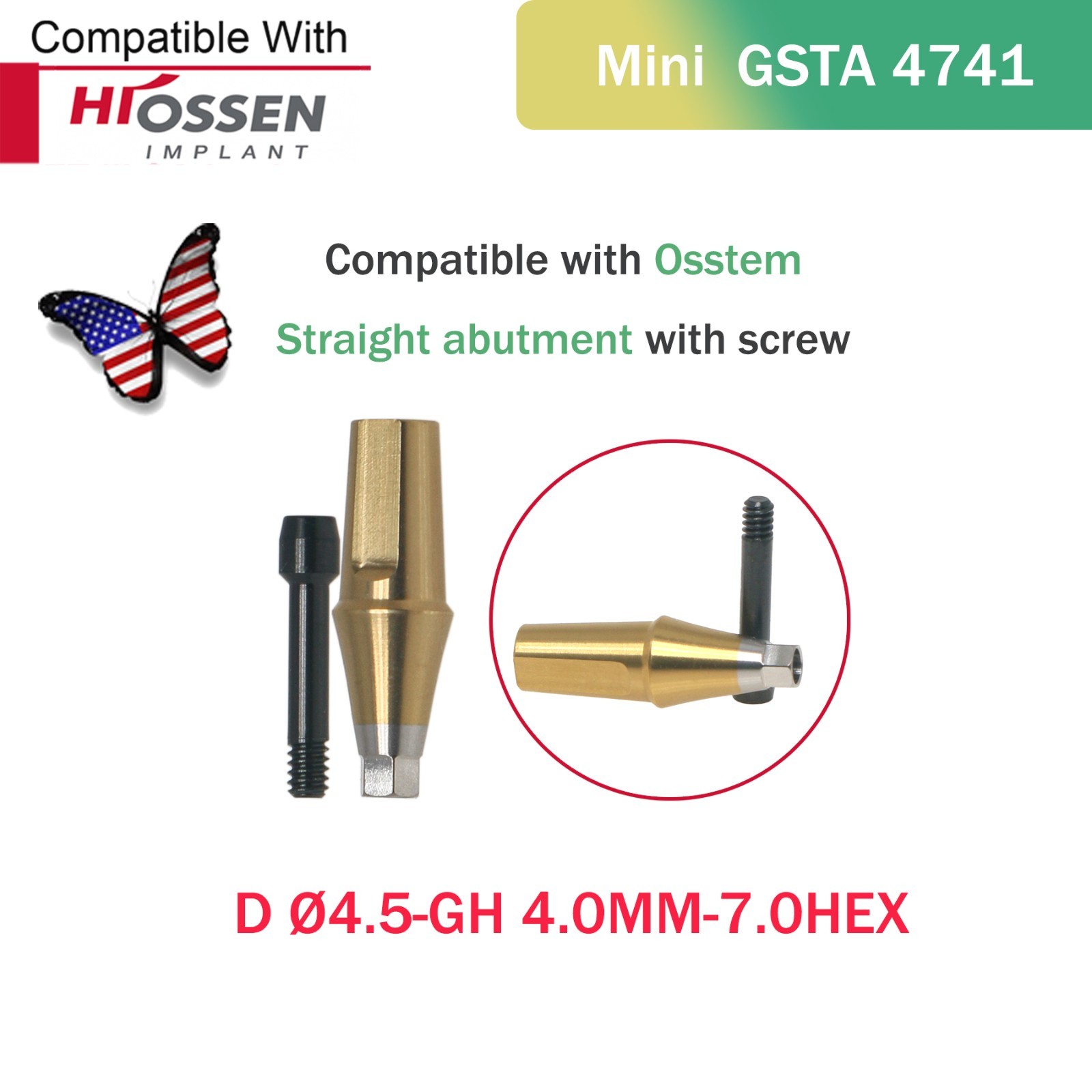 US Dental Mini/Regular Straight Transfer Hex Abutment – Fit Hiossen ET/Osstem TS