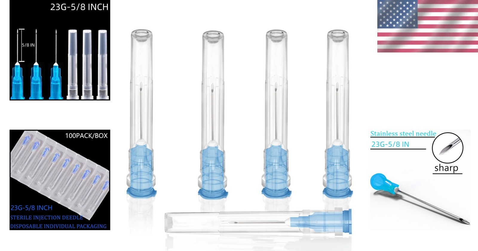 Lab Dispensing Needles Stainless Steel 23ga 5/8 Inch 100 Pack