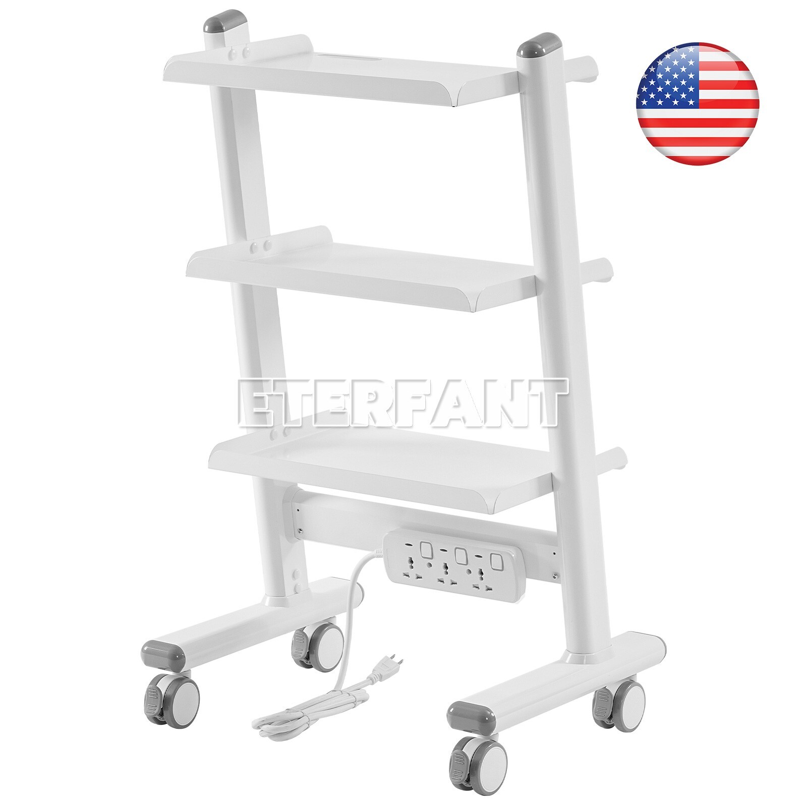 ETERFANT 3-Layer Dental Medical Trolley Stainless Steel Lab Mobile Rolling Cart