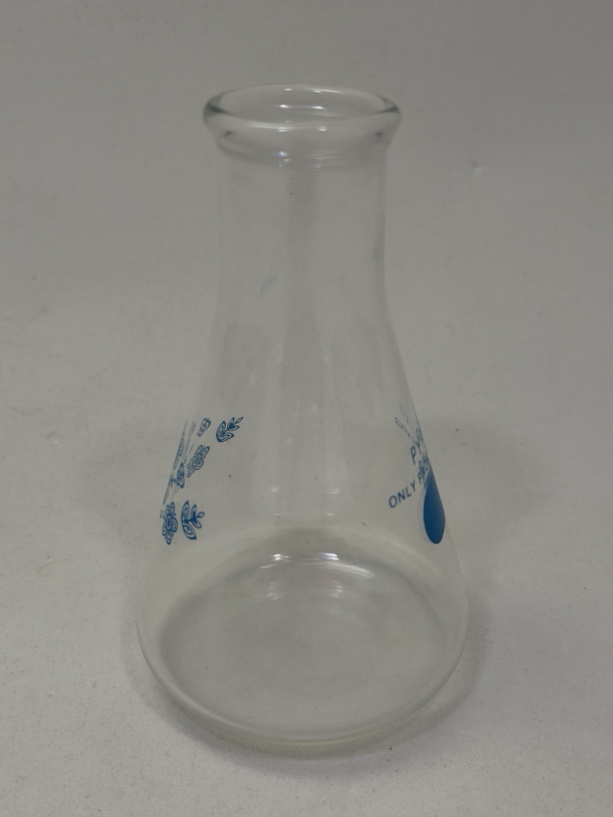 Vintage Pyrex Butterfly Gold Blue Corning Centennial Glass Lab Flask 1977