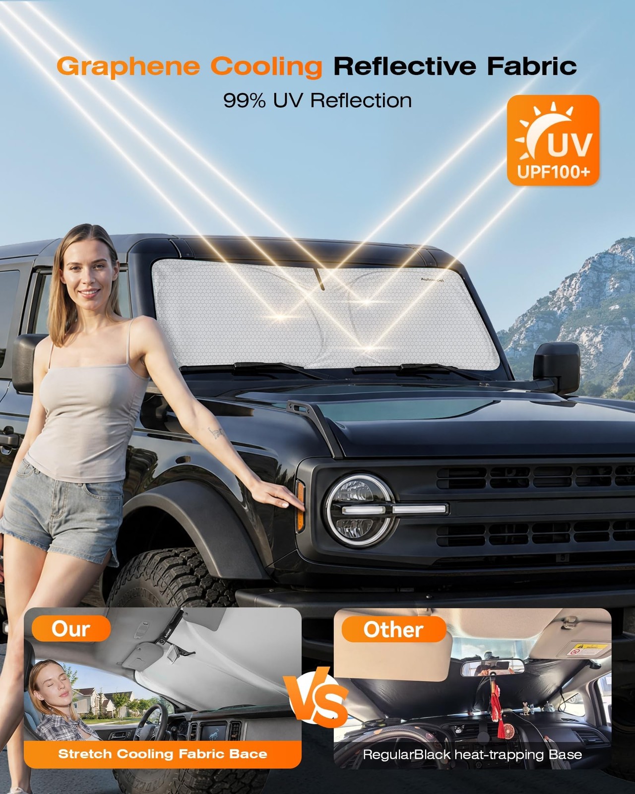 Graphene & Activated Carbon Windshield Sun Shade Foadable for Ford Bronco 202…
