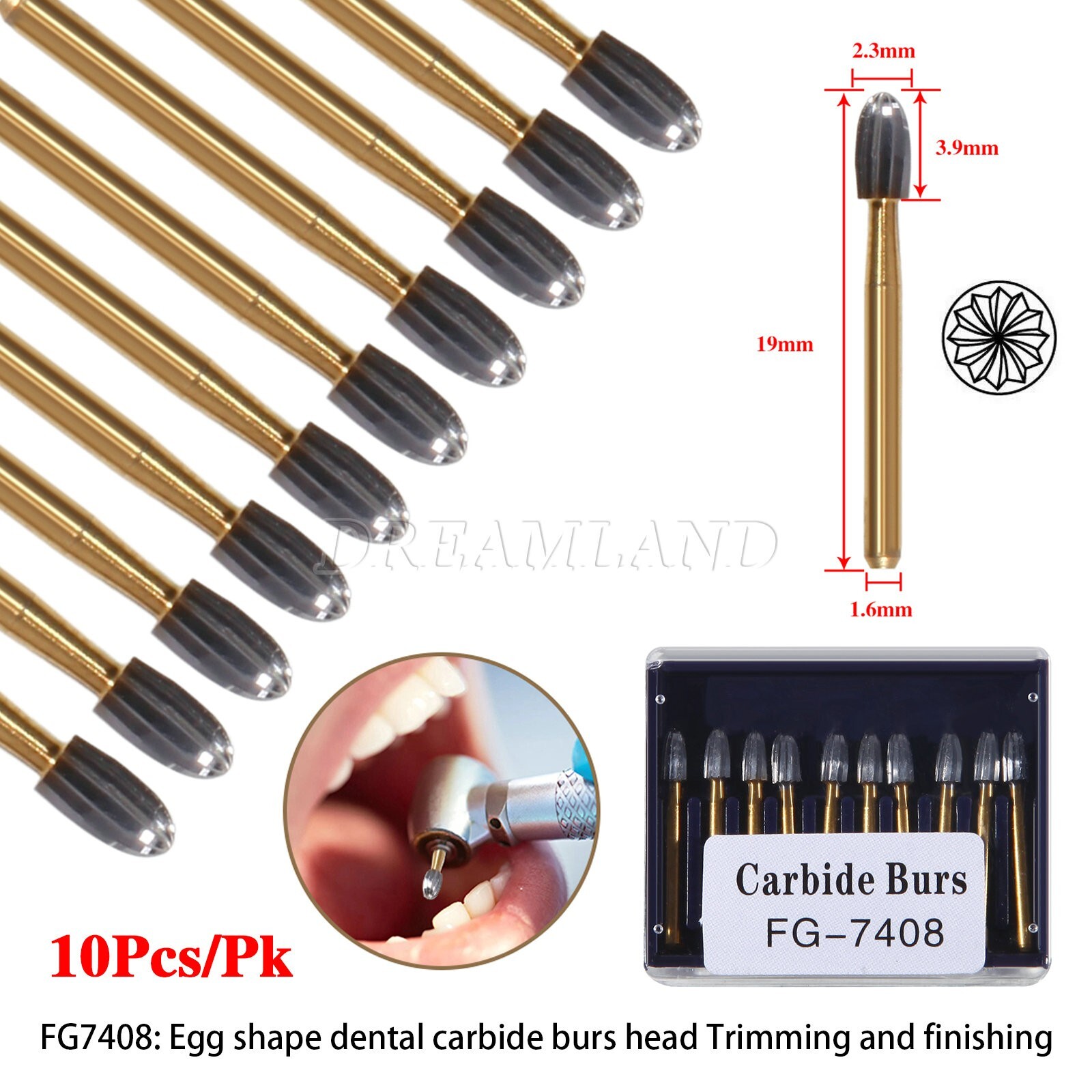 Dental Tungsten Carbide Burs Trimming & Finishing Egg FG-7404 FG-7406 7408 USA