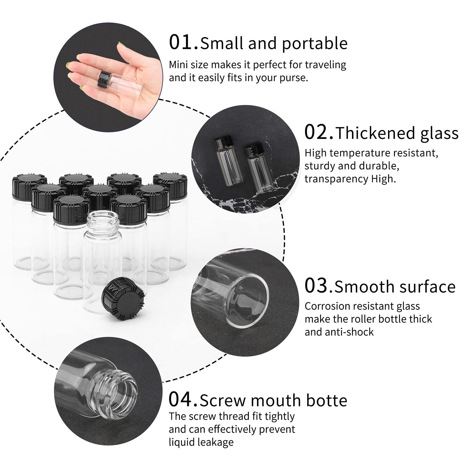 Clear Glass Vials with Screwcap Empty Vials Bottles Liquid Sampling Sample Gl…