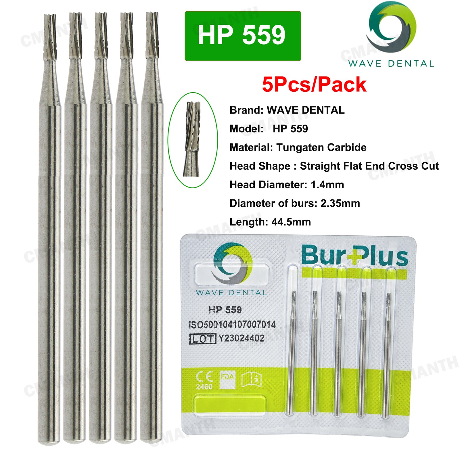 WAVE Dental Bur Tungsten Carbide Bur Tapered Fissere HP Round Head For Low Speed
