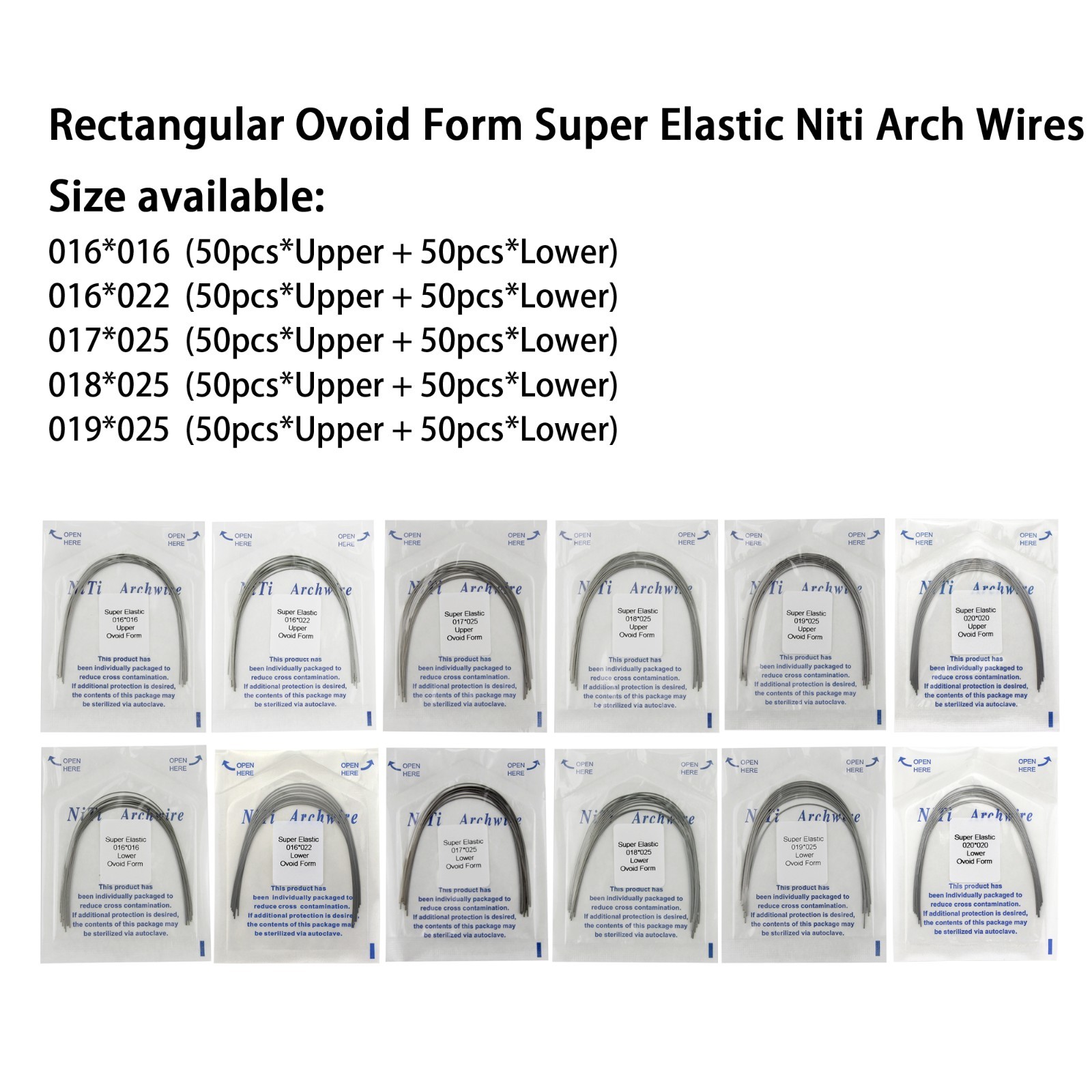 100pcs Dental Orthodontic Arch Wires Niti Stainless Steel Round Rectangular