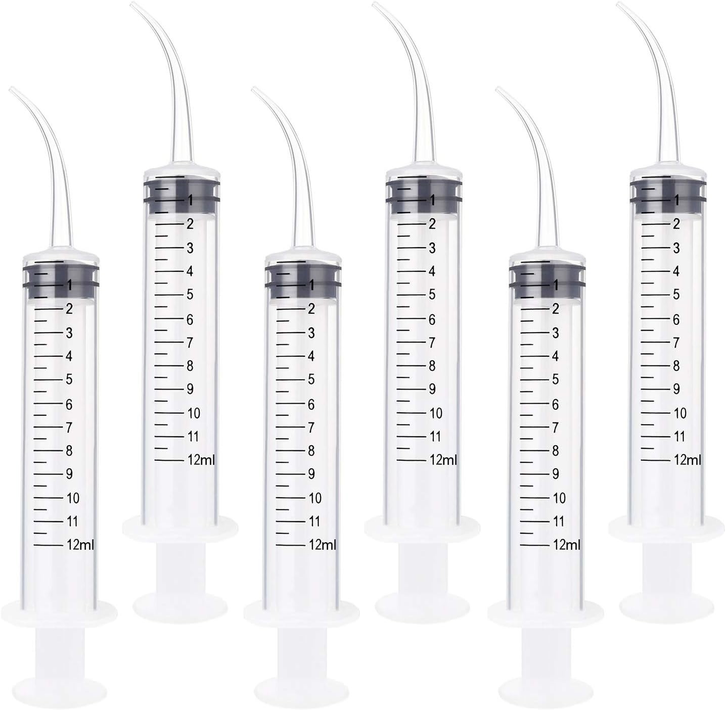 Jeringa dental desechable de 12 ml con punta curva (paquete de 6)