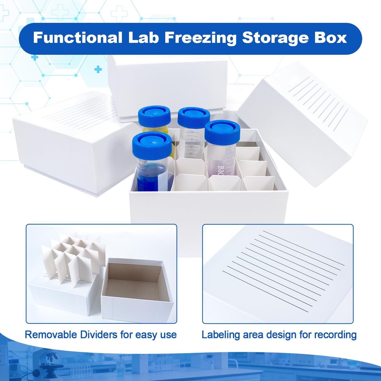5 PCS 16Well Cardboard Freezer Box With Lid For 50ml Tubes White Cryo Box