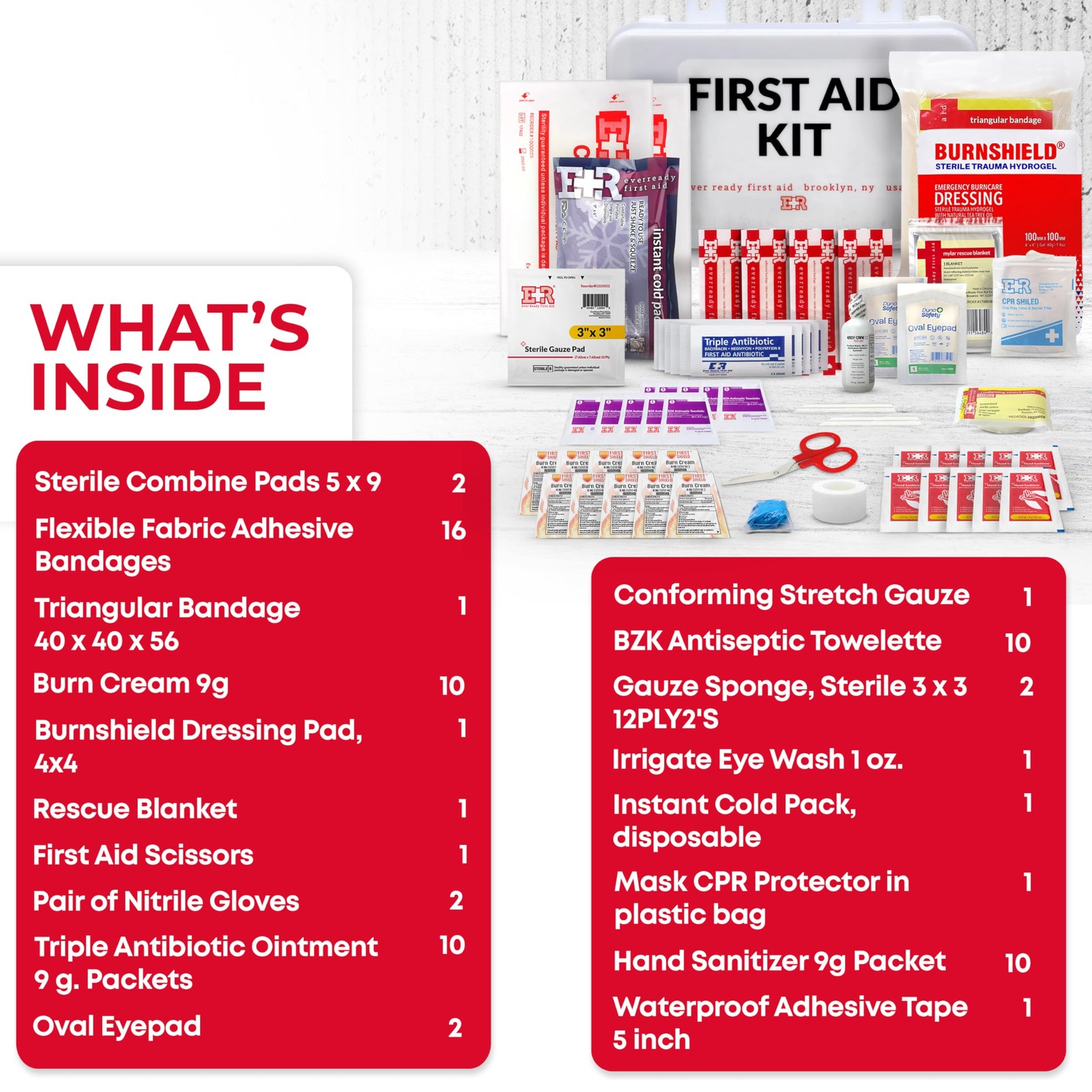 10 Person First Aid Kit – OSHA and ANSI Class A Compliant, Fully stocked…