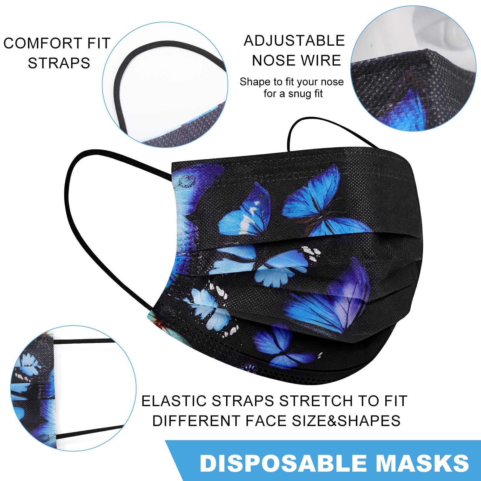 200 Pcs Black Butterfly Disposable Breathable 3-layer Protective Individually…