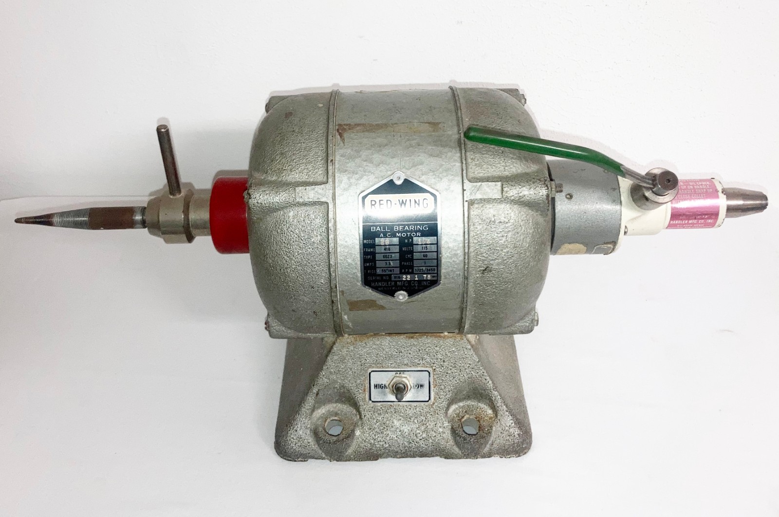 Handler Red-Wing 26 Dental Lathe 1/4 HP Motor with Refurbished Chuk Changer