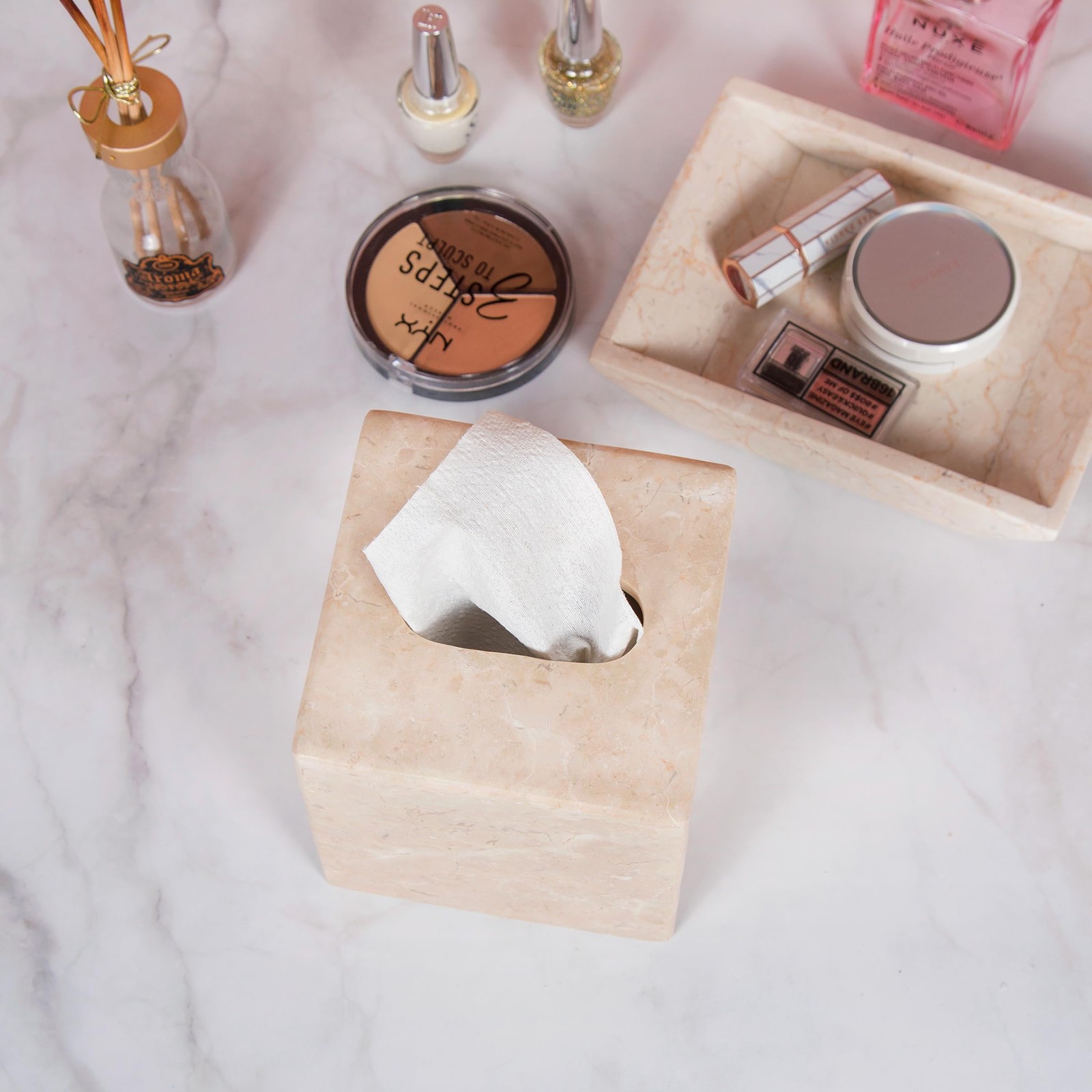 Creative Home Luxury Natural Champagne Marble Tissue Cover Heavy-Duty Square
