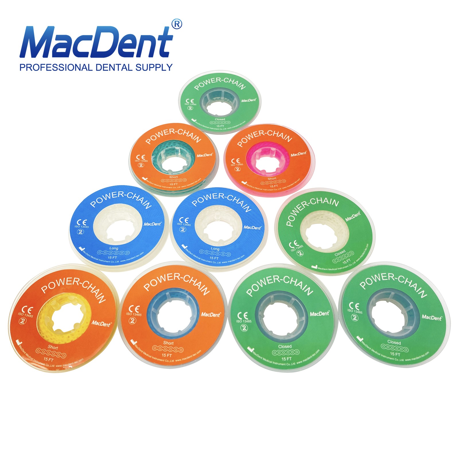 Dental Ortho Elastic Power Chain Rubber Bands Long/Short/Continuous 44 Colors