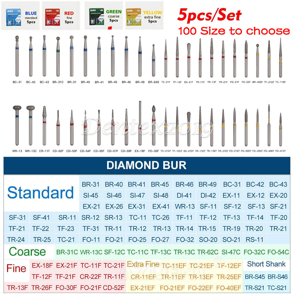 AZDENT 100Type Dental Diamond Burs FG Drill For High Speed Handpiece 1.6mm
