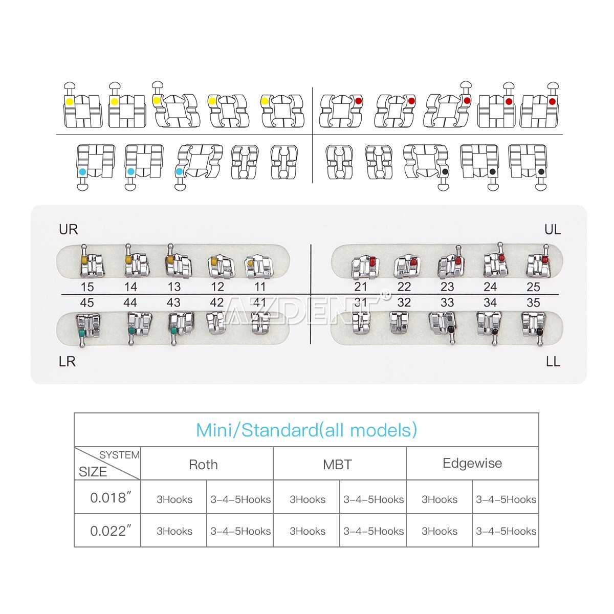 10Packs Dental Orthodontic Brackets Metal Brace Mini Roth 022 Hooks 345 AZDENT