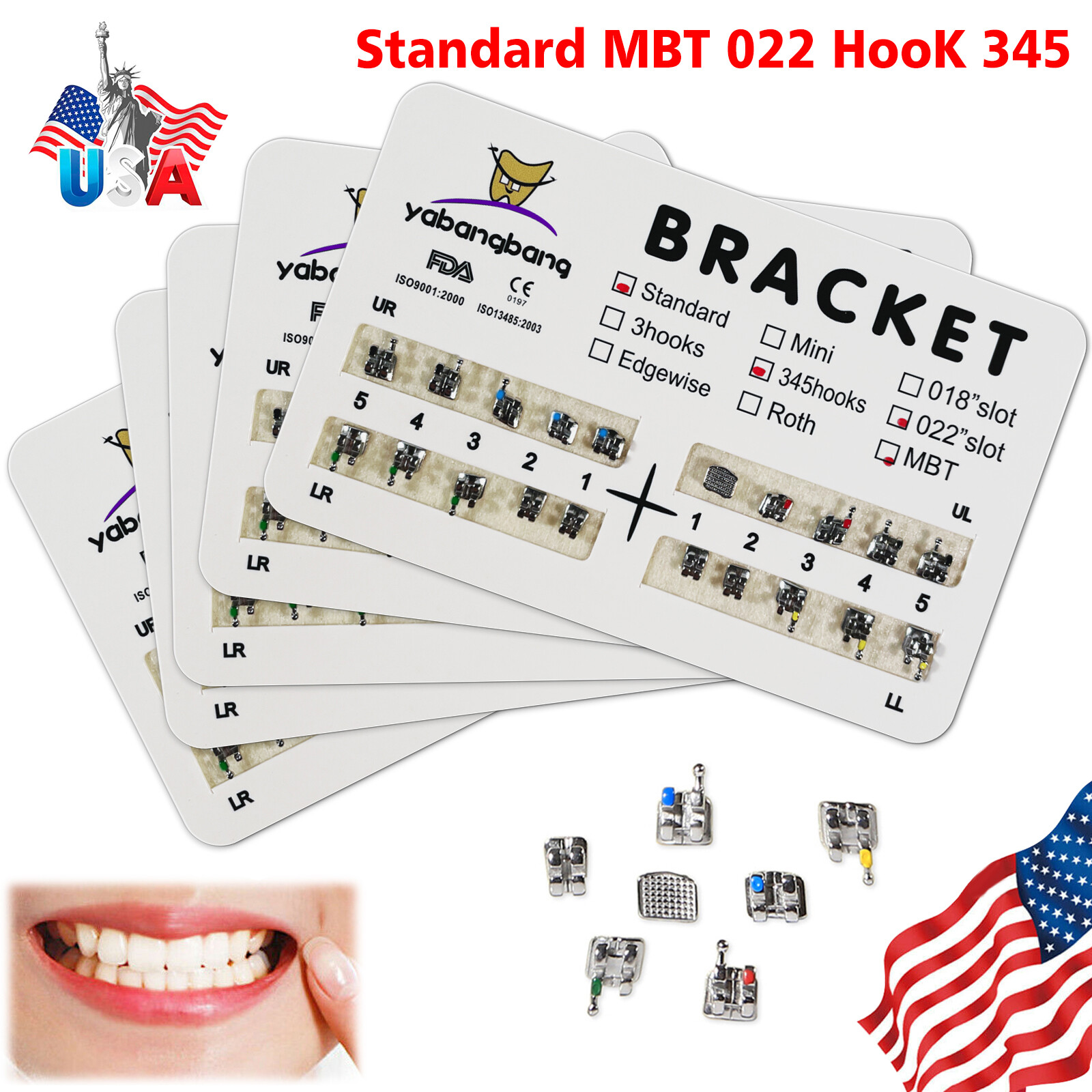 10-200 Packs Dental Orthodontic Brackets Brace Standard MBT.022 Hooks 3-4-5