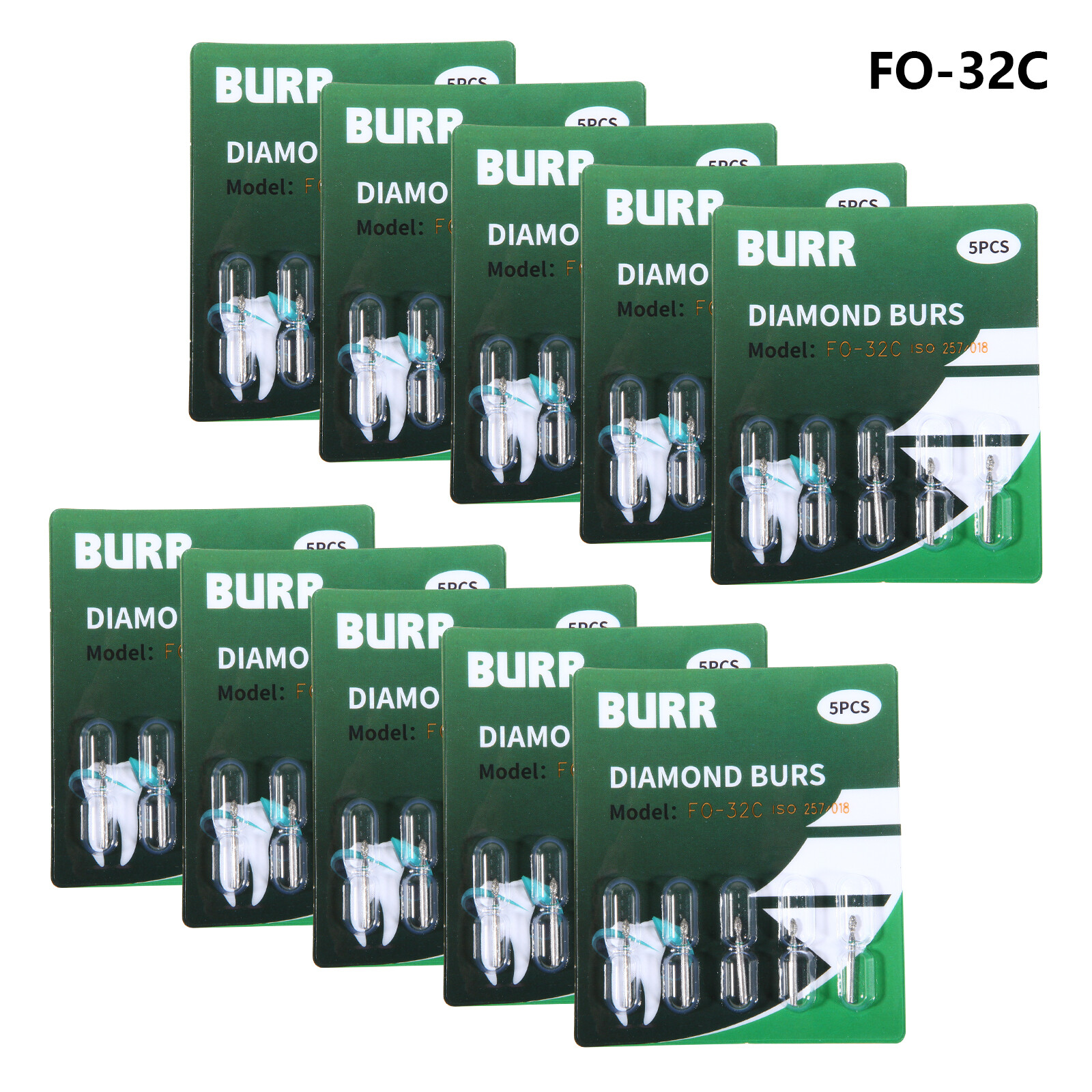 10 packs Dental Diamond Burs drill FG for High Speed turbine Handpiece FO-32C