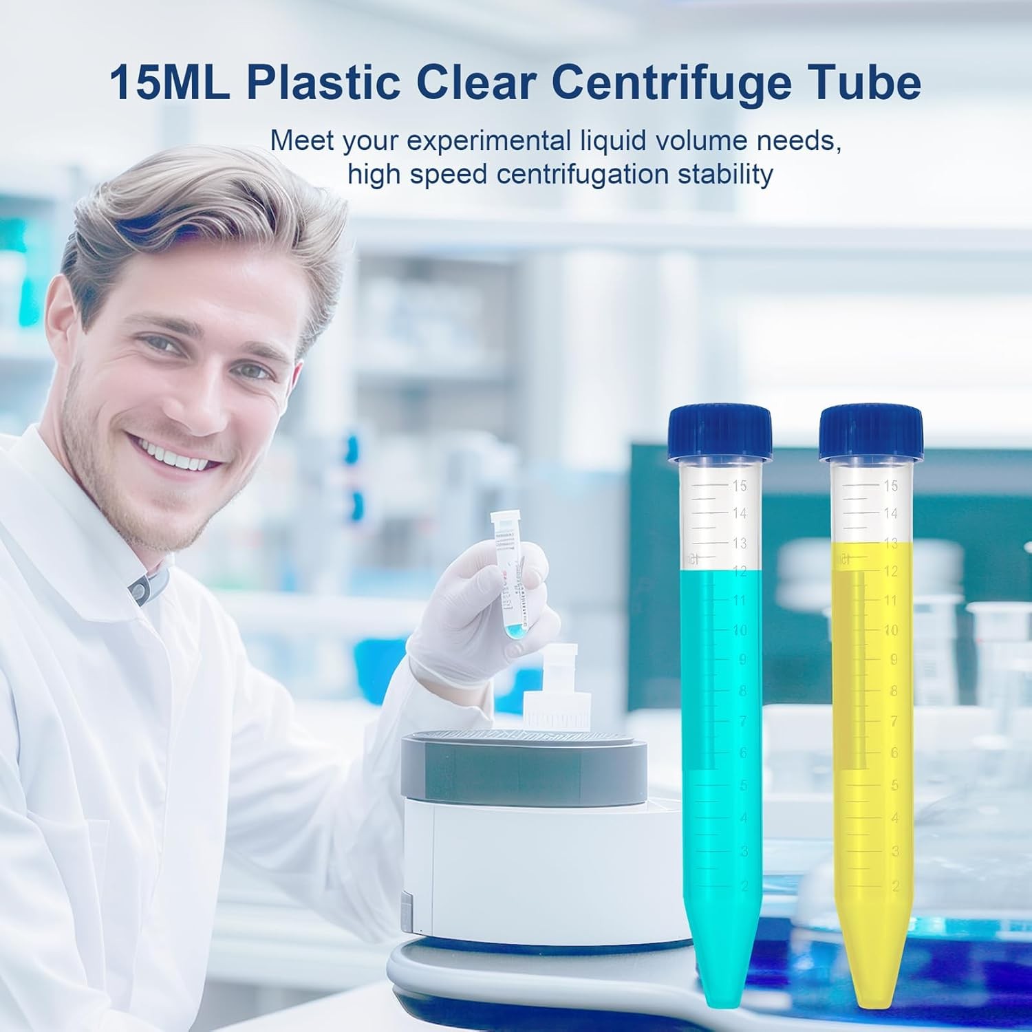 10Pcs Conical Centrifuge Tubes 15mL,Plastic Test Tubes with Screw Caps, Polyprop