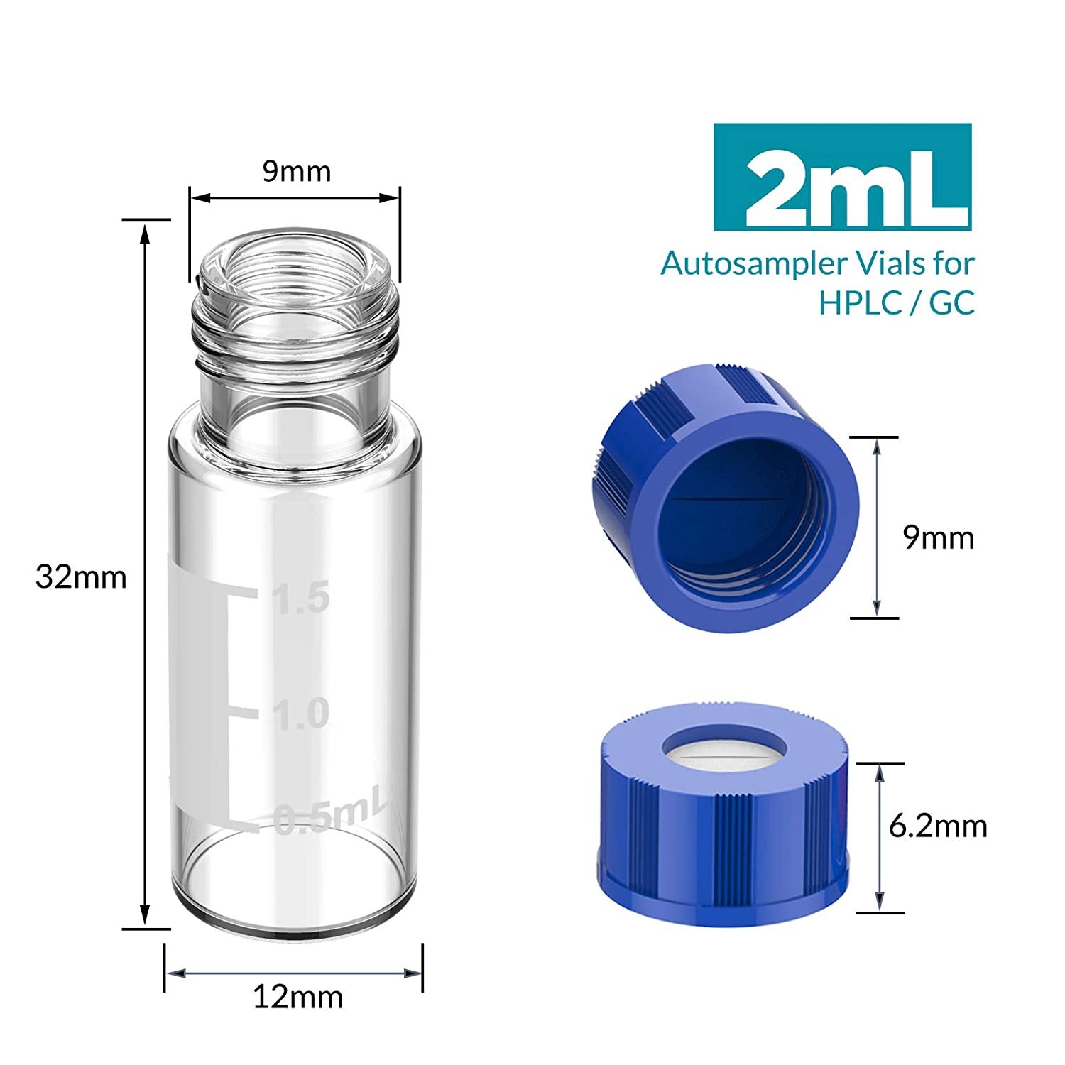 1000PCS 2ml Autosampler Vials+Pre-Slit Caps 9-425 Glass Bottle Screw Top HPLC GC