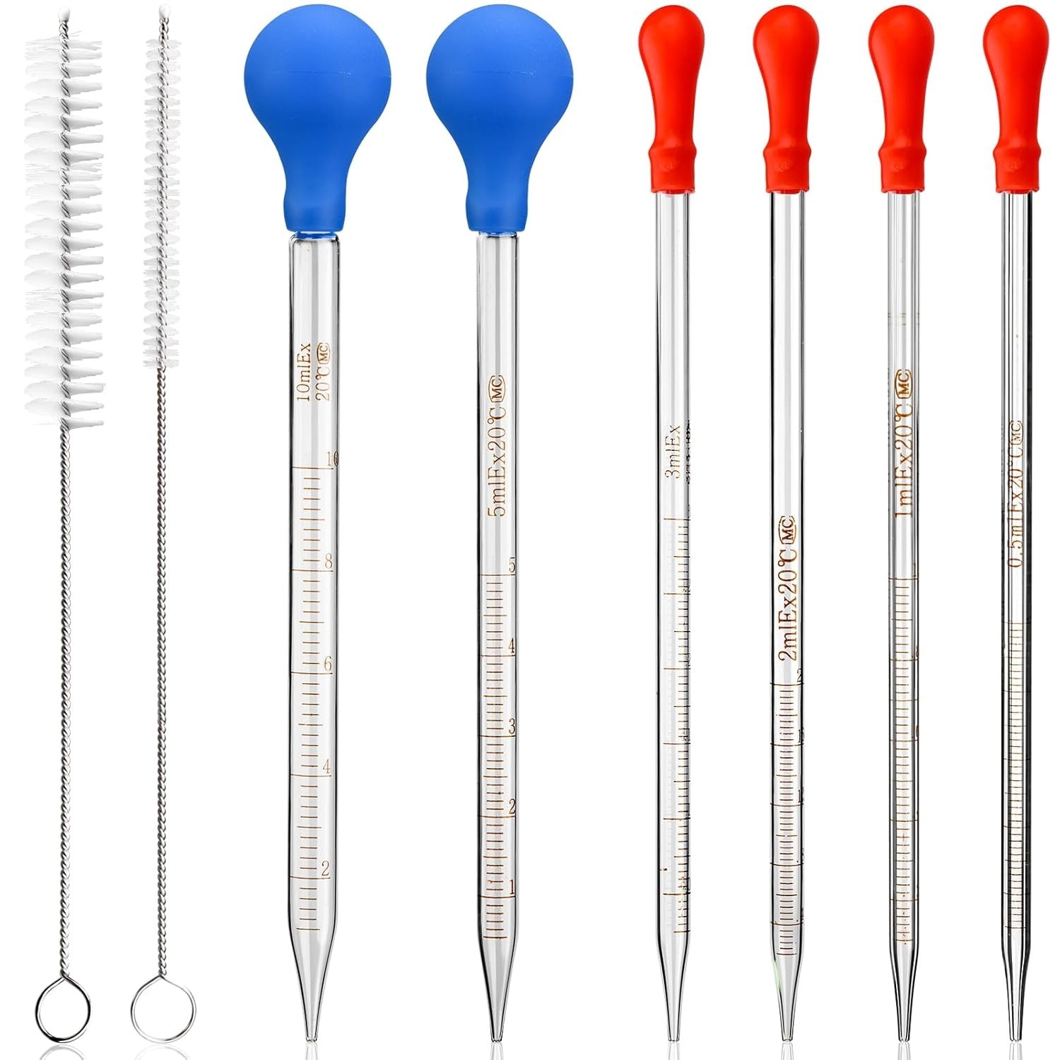 Glass Pipettes Set 6pcs 0.5ml 1ml 2ml 3ml 5ml 10ml for Liquid Transfer Lab Uses