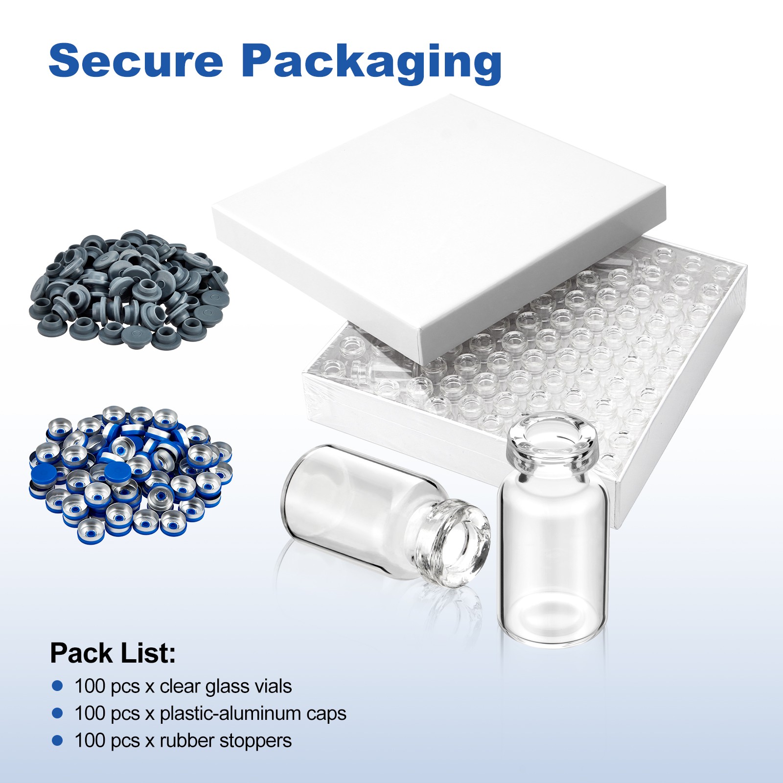 100PCS 2/3ml Glass Vials Headspace Vials Lab Sample Vials with 13mm Caps New