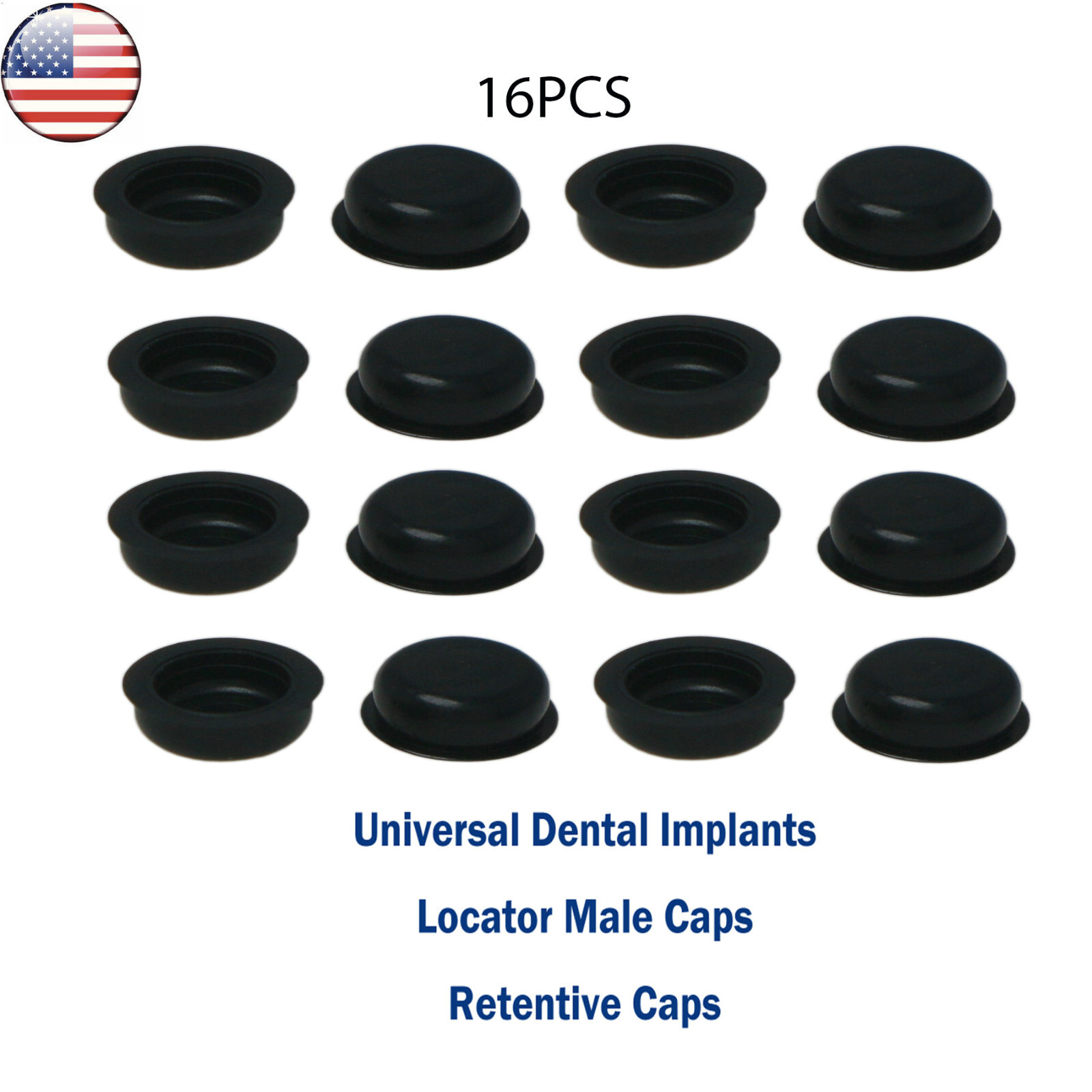 US Dental Overdenture Retention Black Caps Metal Housing fits Locator Abutments