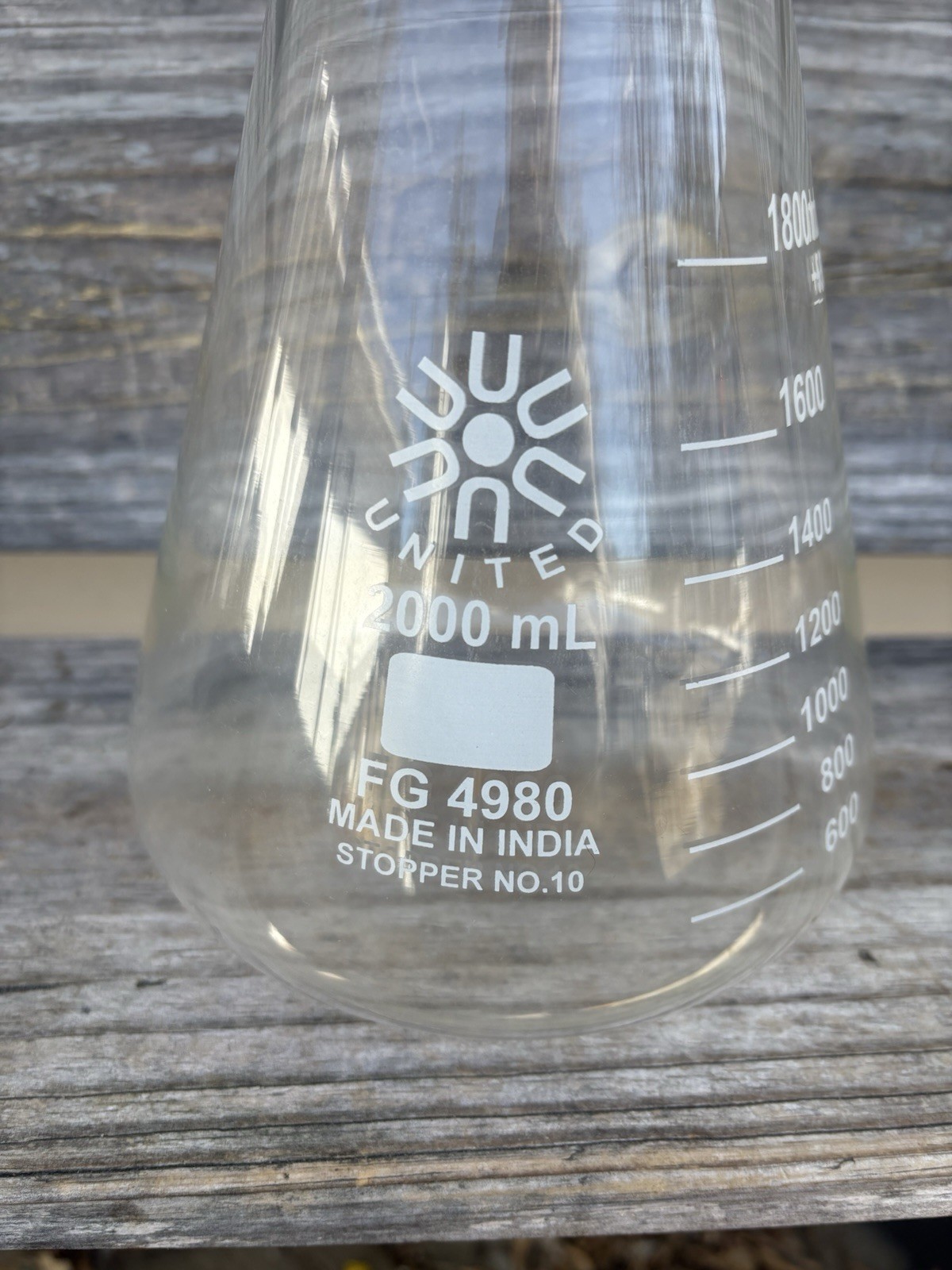 UNITED 2000mL Glass Graduated Heavy Duty Rim Erlenmeyer Flask FG 4980 India