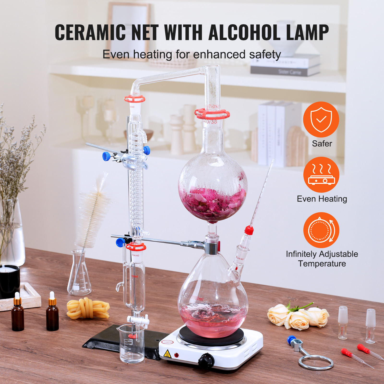 VEVOR 2L Essential Oil Steam Distillation Kit Distillation Apparatus 28 pcs Set