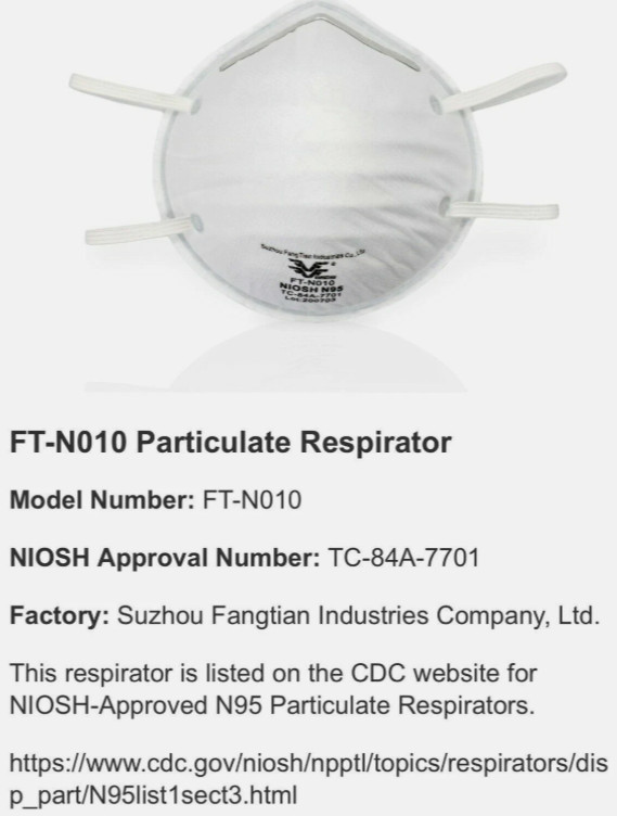 NIOSH FLTR Pure Protection Particulate Respirator N95 Mask 100-Pack