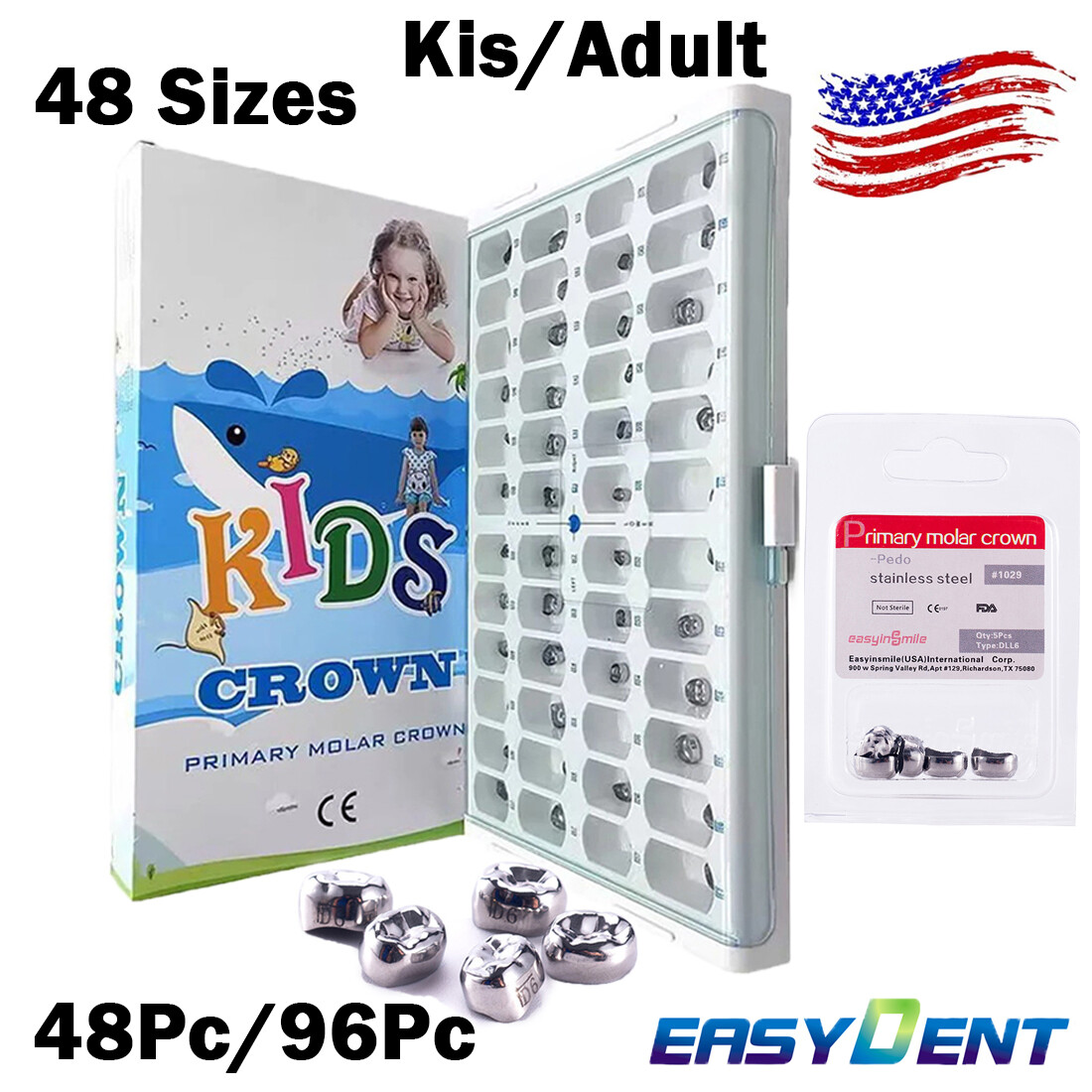5/48/96pc Dental Kids Adult Crown Stainless Steel Primary Molar Crowns EASYINSMI