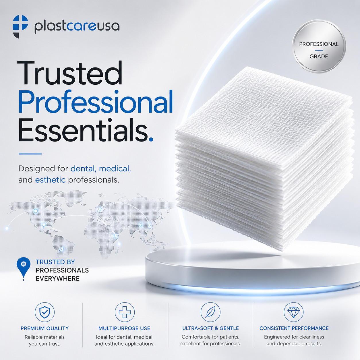 200 Non Sterile Gauze Pads 4 Inch x 4 Inch, Non Woven for Medical Dental 4×4