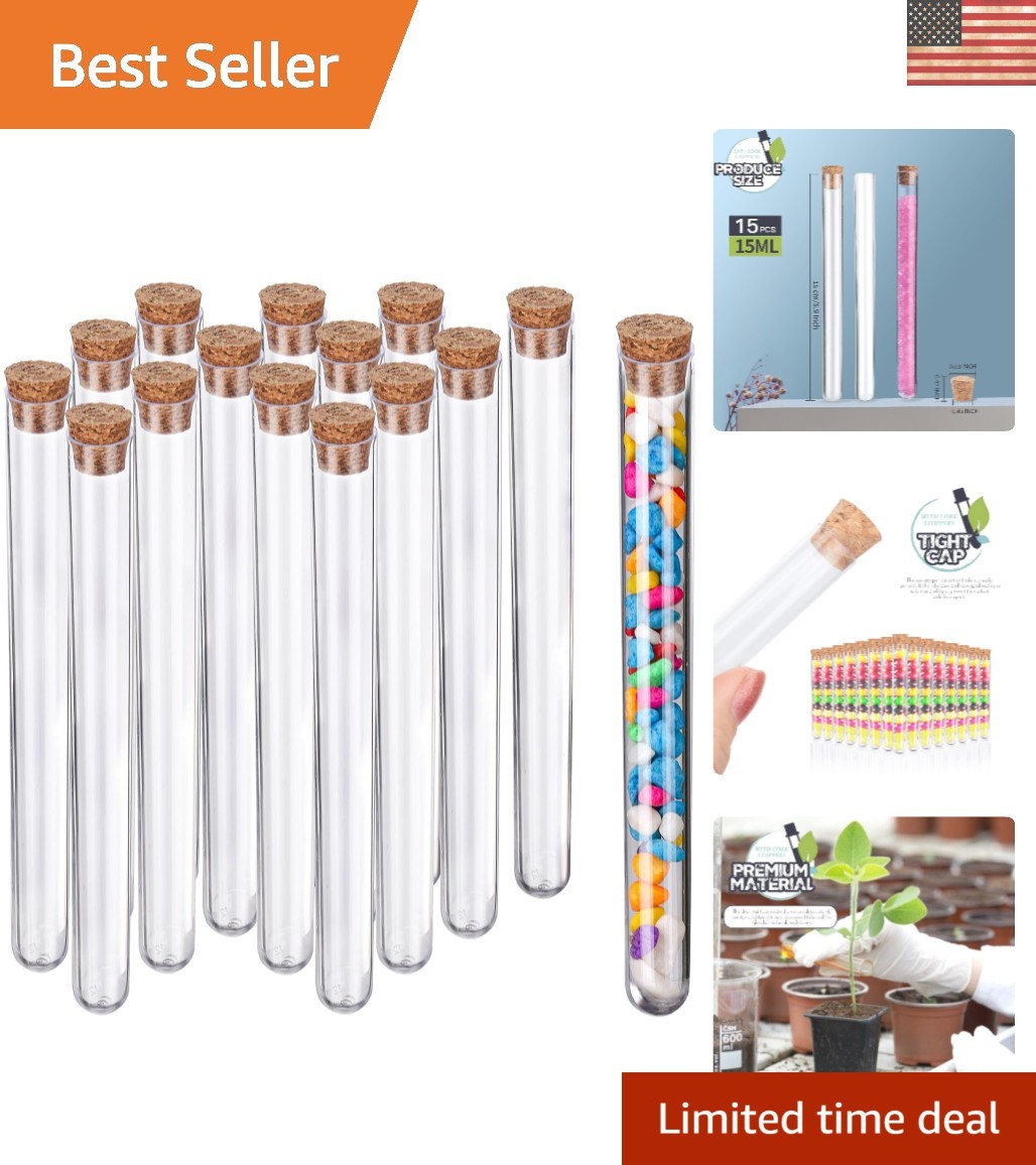 Clear Plastic Tubes, 15pcs with Secure Cork – Perfect for Crafts and Gifts