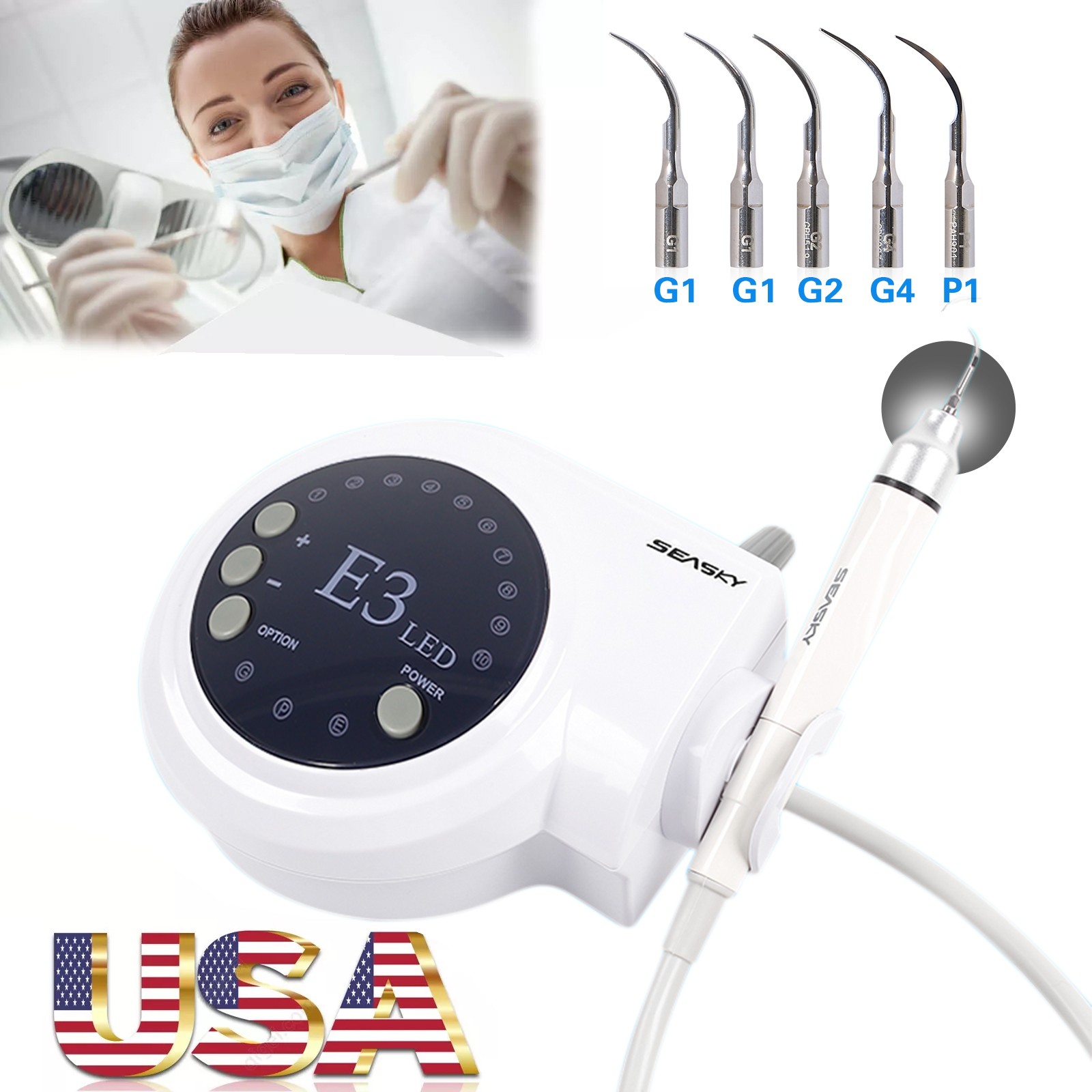 Dental Ultrasonic Scaler + LED Handpiece + 5*Tips Fit SKYSEA EMS Cavitron
