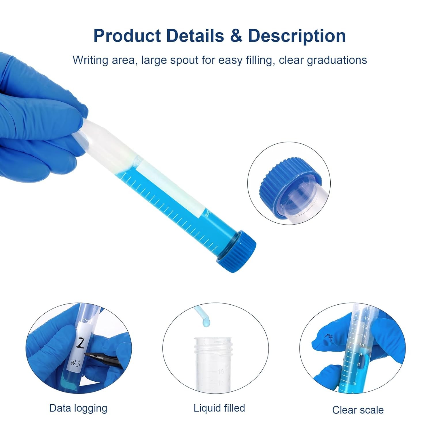 10Pcs Conical Centrifuge Tubes 15mL,Plastic Test Tubes with Screw Caps, Polyprop