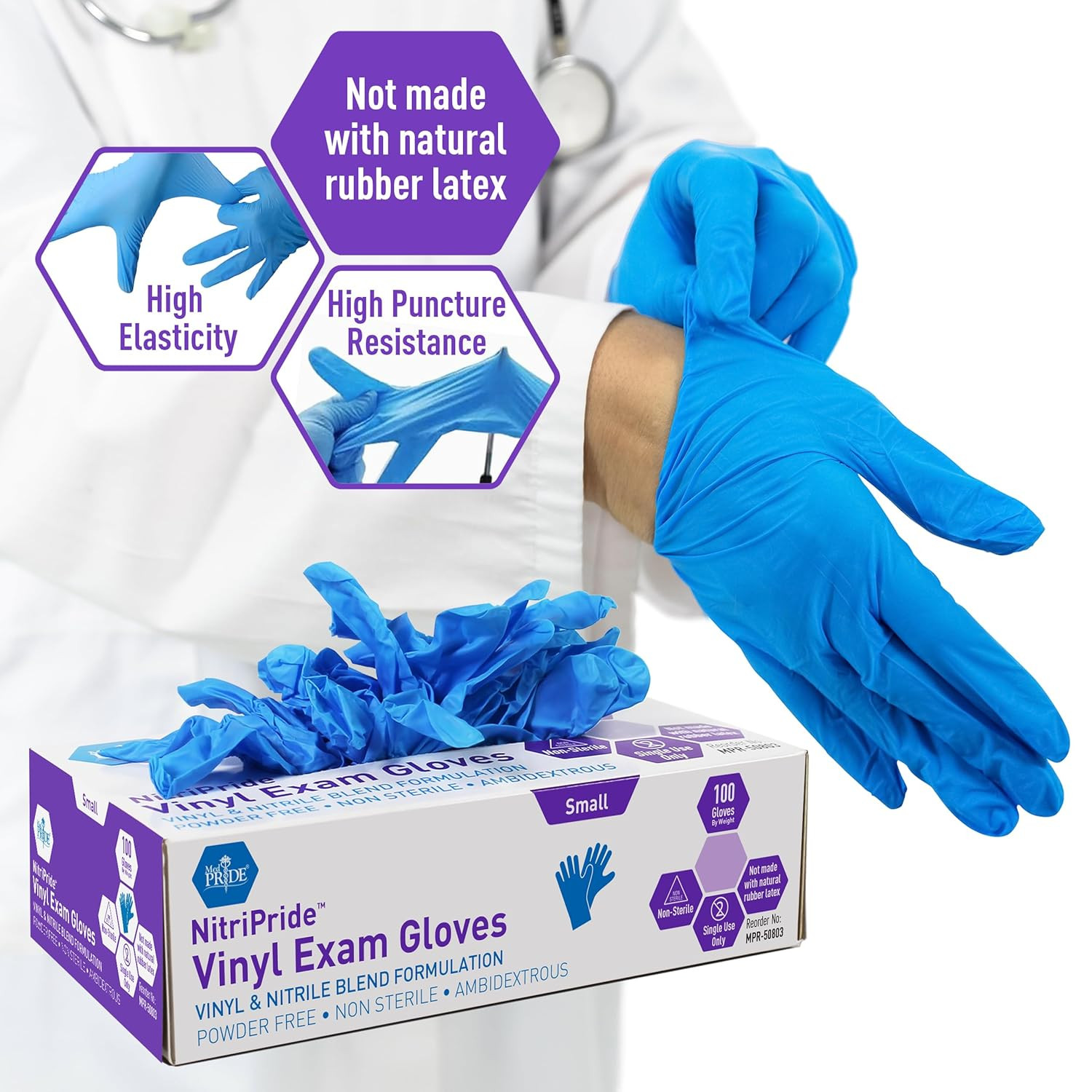 Nitrile/Vinyl Blend Exam Gloves, Non-Sterile, Box of 100