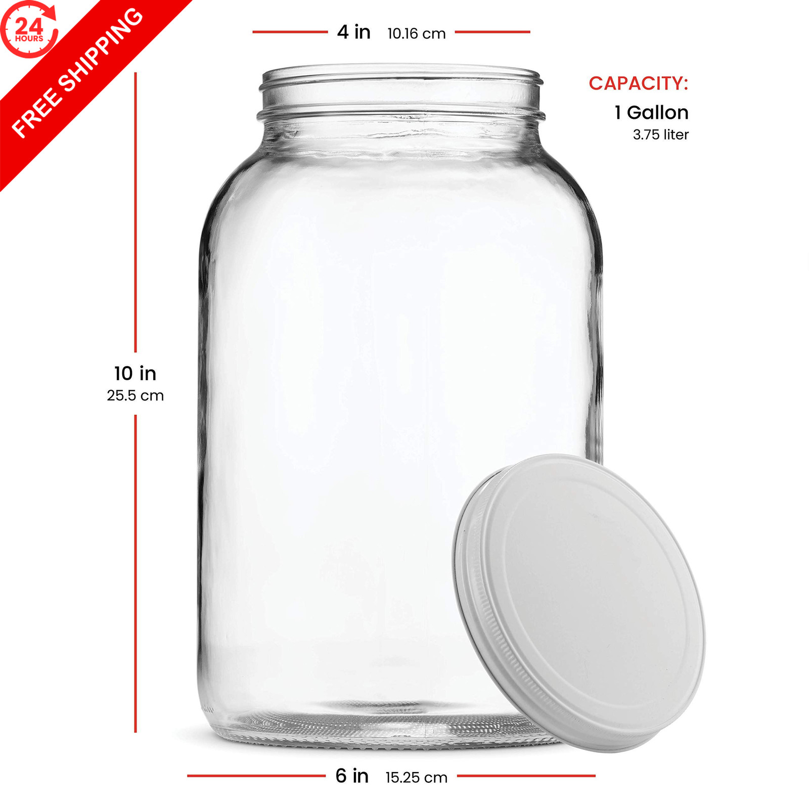 1 Gallon 6 inches (L) x 10 (H), 1 gallon capacity, Metal Lid, 2 Pack