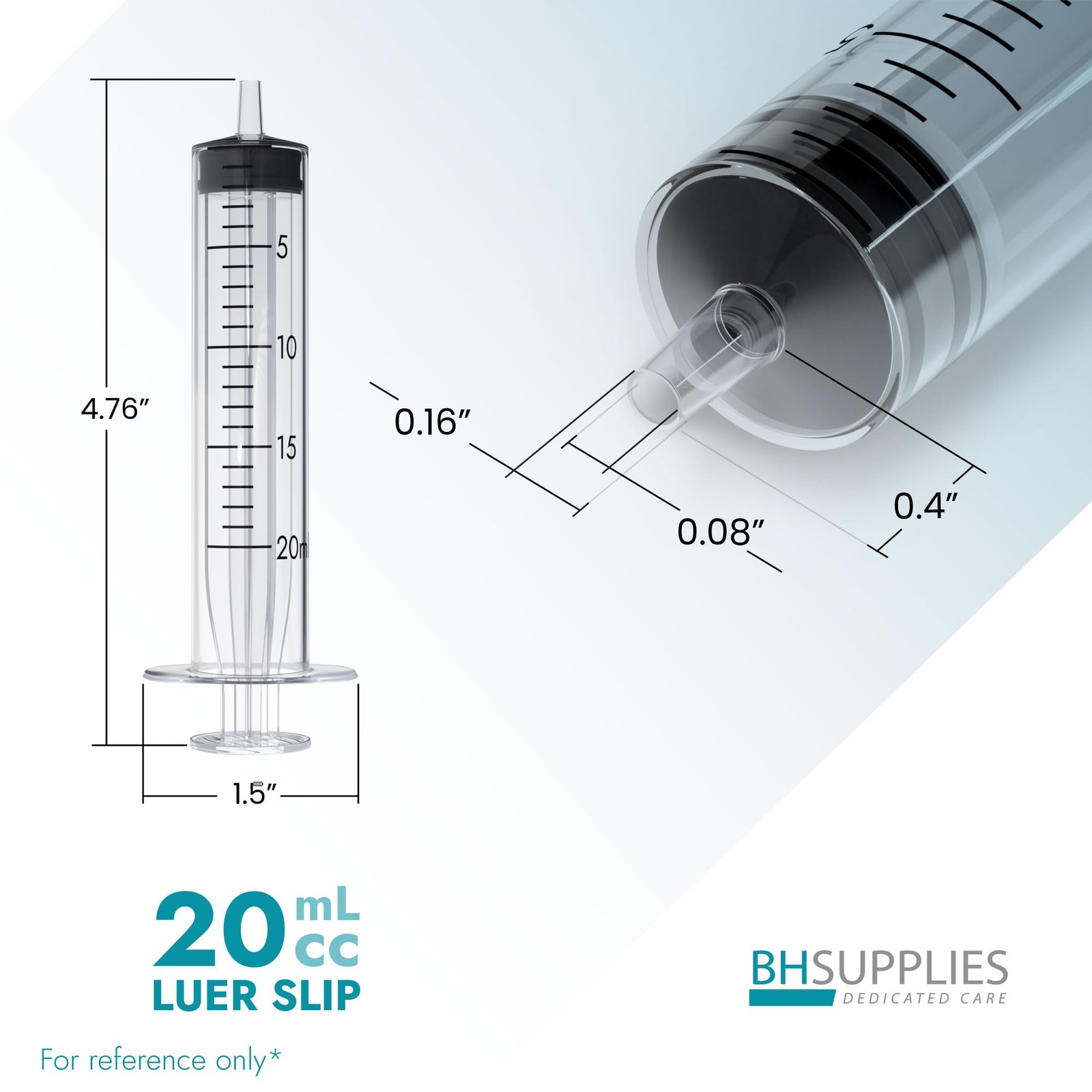 BH Supplies 20ml Luer Slip Tip Syringes (No Needle) – 50 Count (Pack of 1)